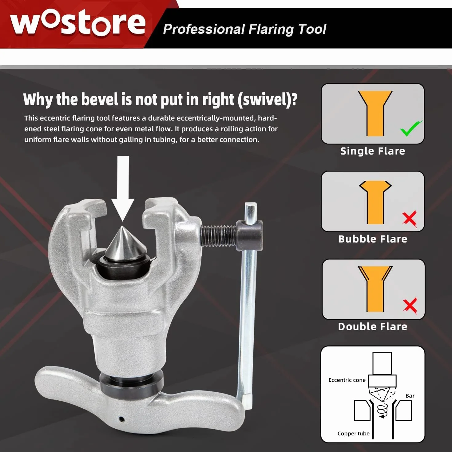 Wostore set di utensili per deformazione tubi 7 matrici per flare eccentrici tubi rame 4,8-19,1 mm HVAC