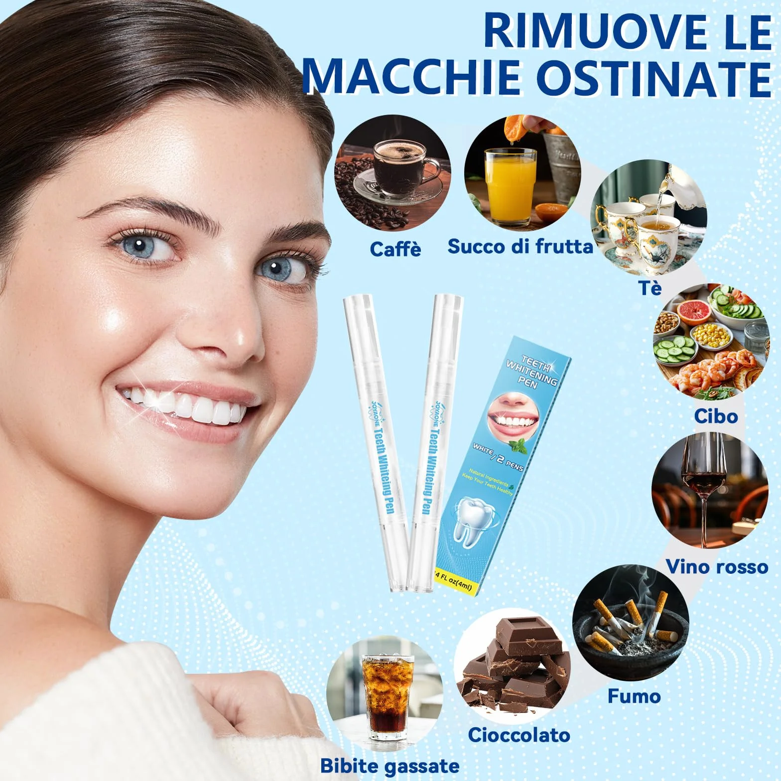 Gel sbiancante per denti 4 pezzi smacchiatore azione rapida 8 ml