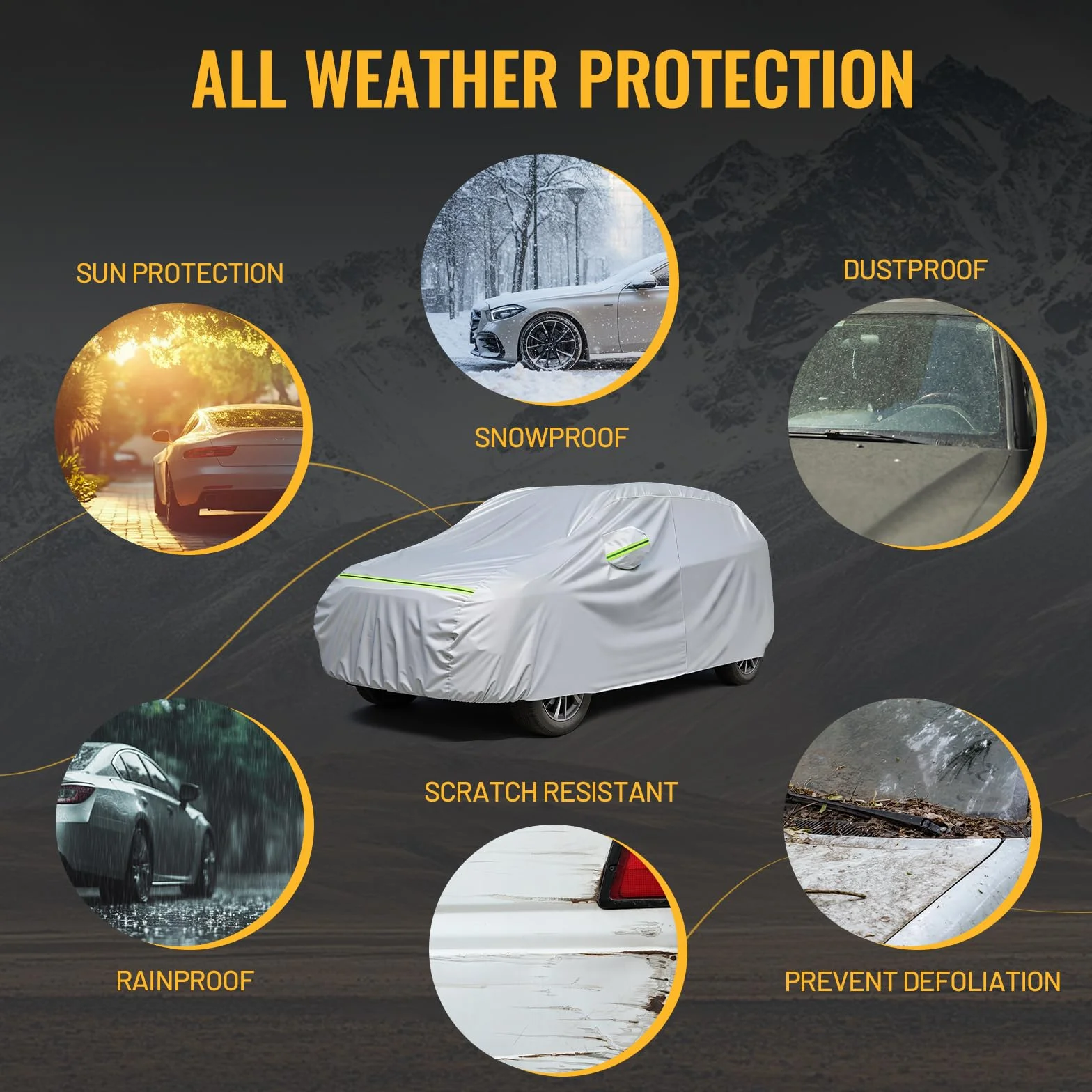 Favoto Copertura Auto Esterno Impermeabile - Telo Copriauto in PEVA+Cotone Anti UV Vento Polvere con Cerniera Compatibile con Tiguan Allspace GLC Audi Q5 BMW X3 per SUV 460-485cm