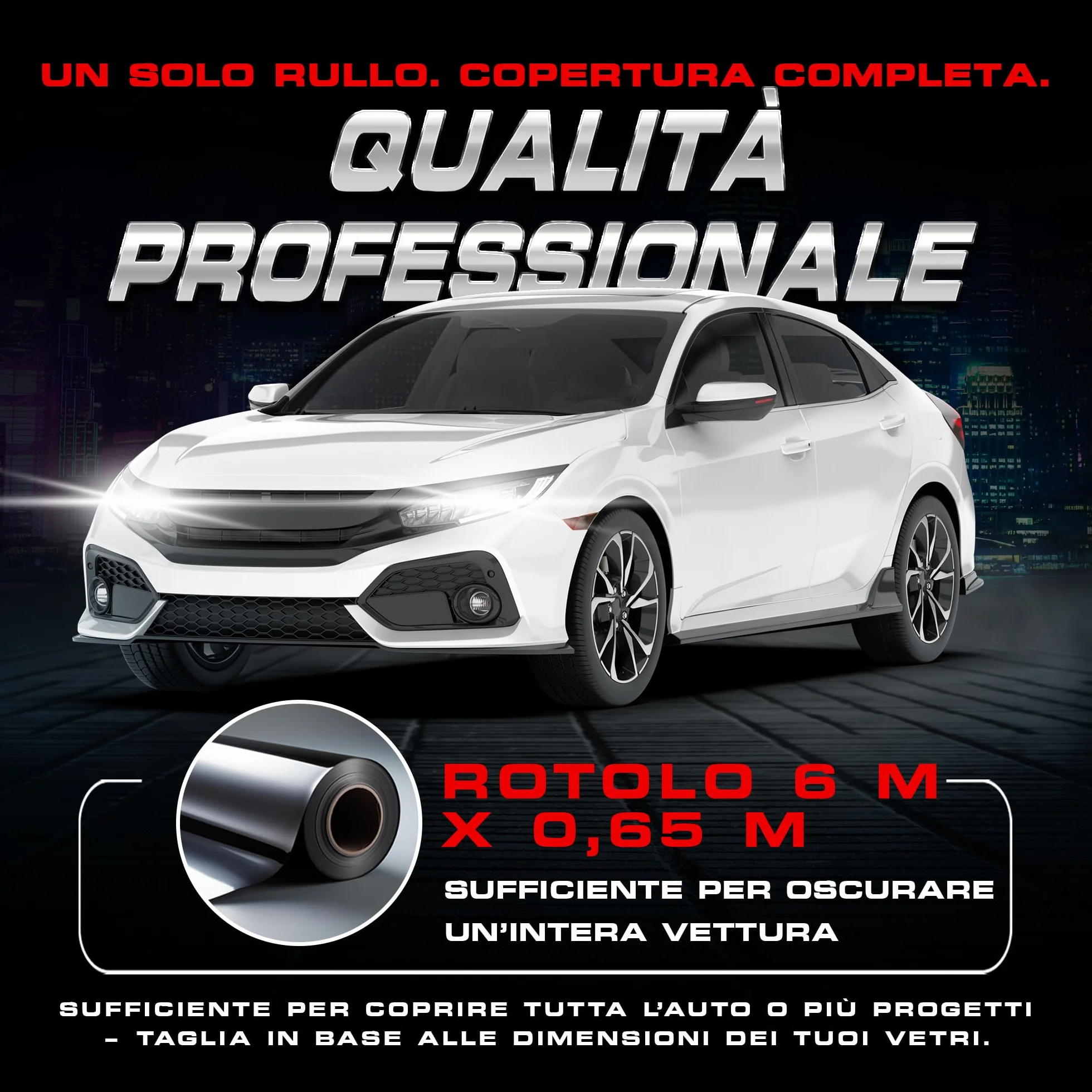 Pellicola Oscurante Vetri Auto BLACKGLASS IX di Alta Qualità (5% VLT, 6m x 0,65m, 2 Strati, Limo Black) Pellicola Parasole, Antiriflesso e Privacy con Istruzioni per Installazione