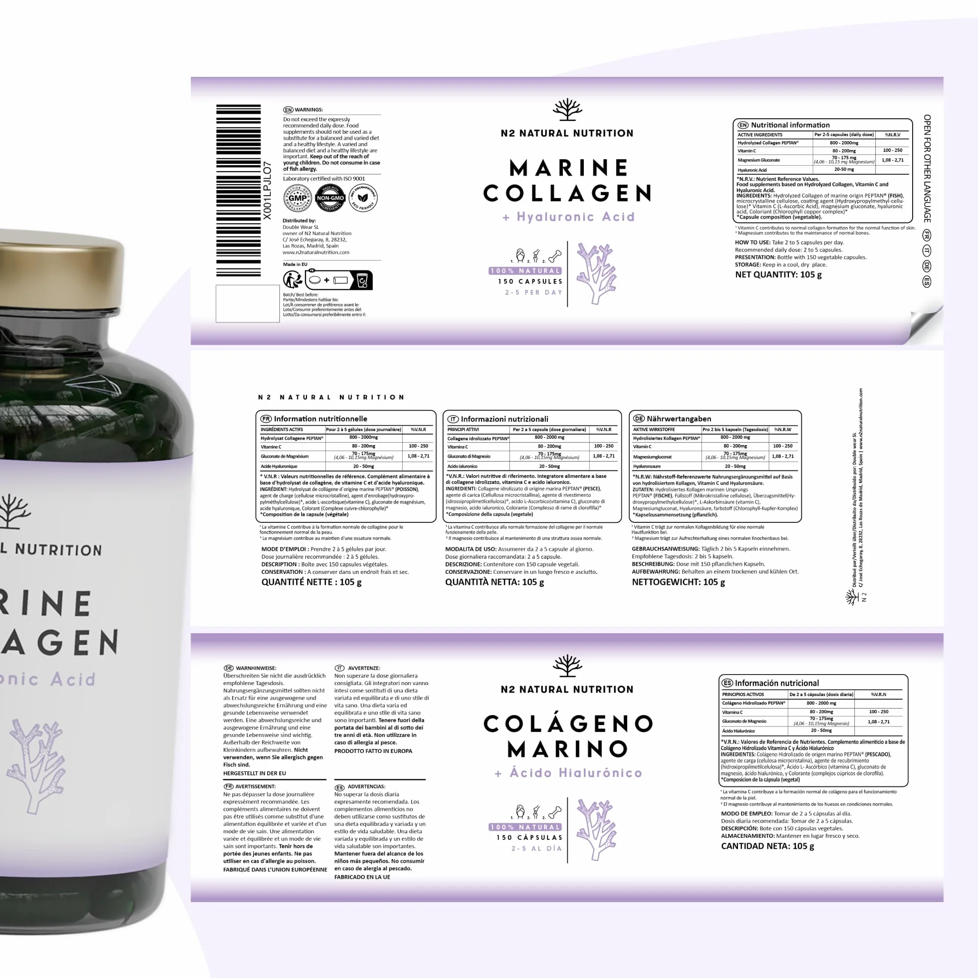 Collagene Marino PEPTAN N2 Natural Nutrition 150 capsule Integratori Articolazioni Cartilagine Pelle