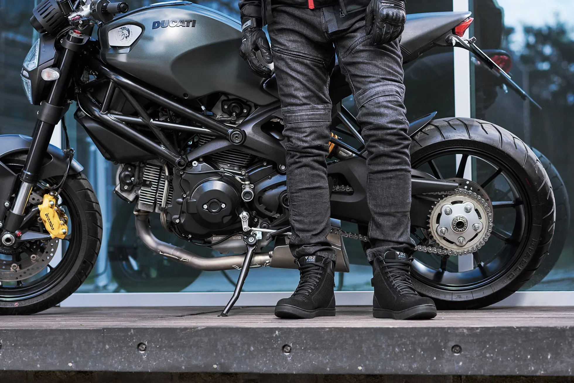 SHIMA SX-2 EVO Scarpe Moto Uomo - Stivali Moto in Pelle, Traspirante, Rinforzato con Supporto della Caviglia, Suola Antiscivolo, Impugnatura per il Cambio di Marcia (Nero, 47)