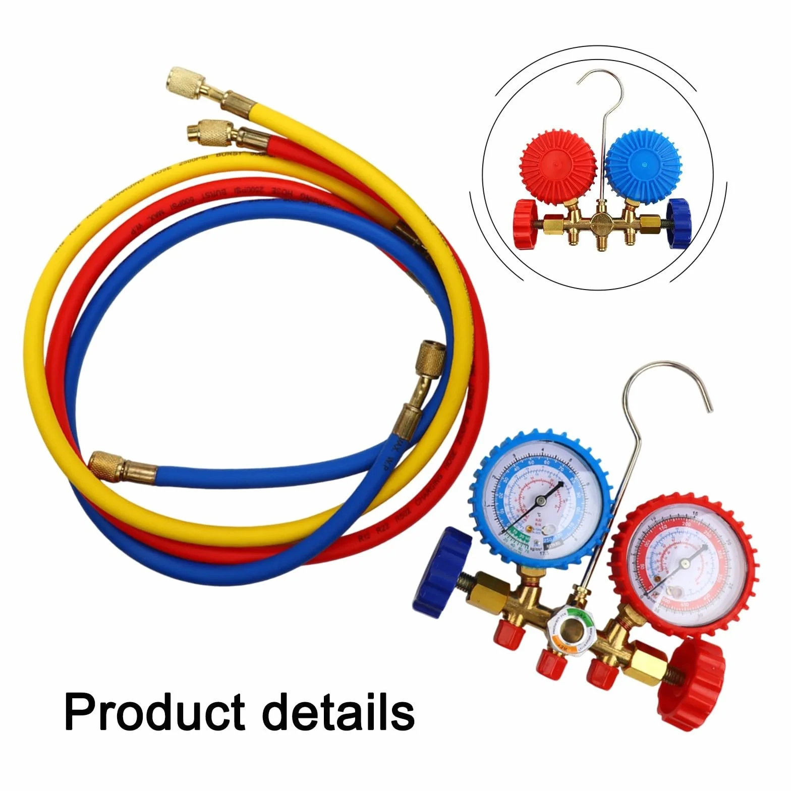 Kit di misurazione per collettore diagnostico, a 3 vie, per aria condizionata, fluoro, per R134, R12, R22, R404