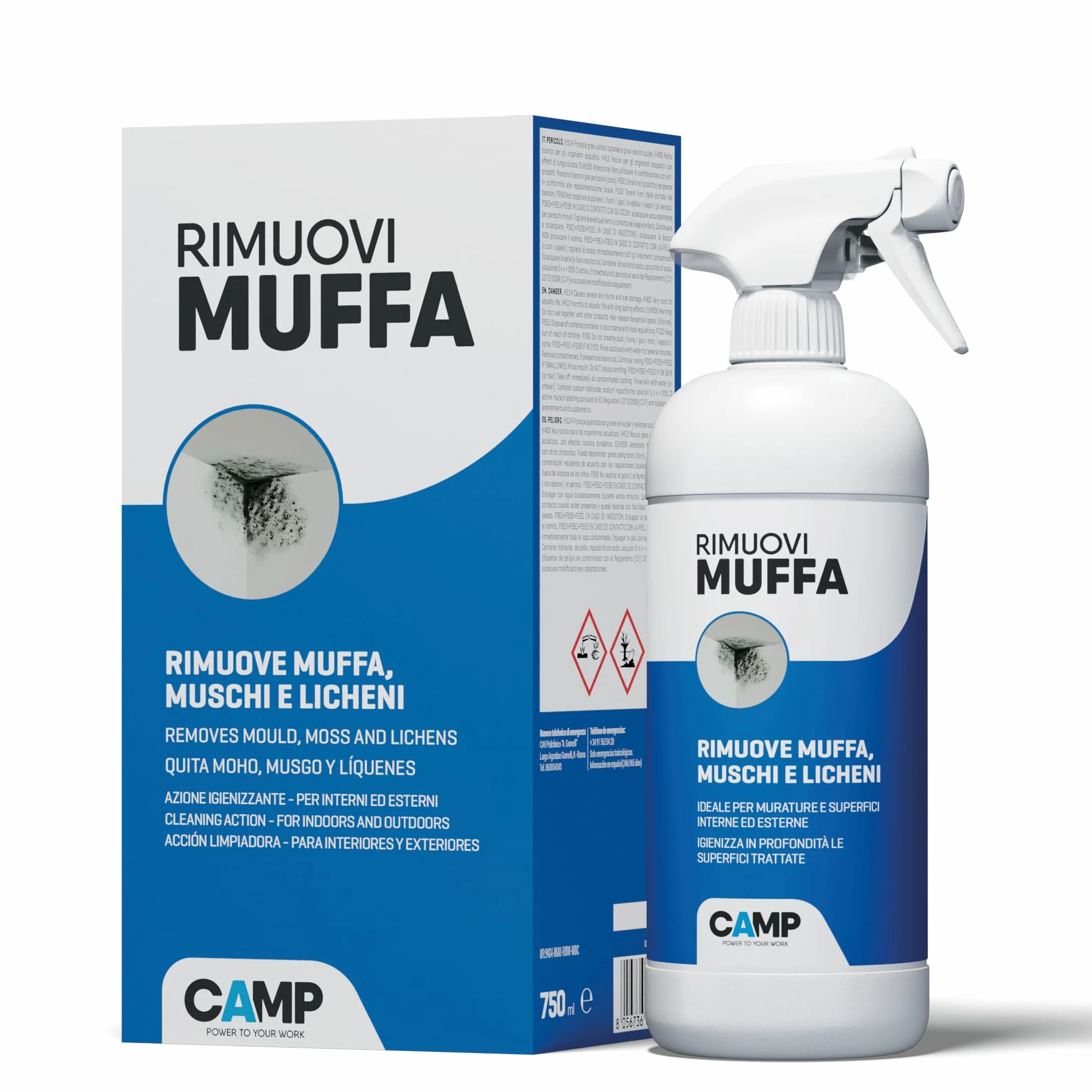CAMP Rimuovi Muffa Antimuffa Spray 750 ml per Muri Interni ed Esterni