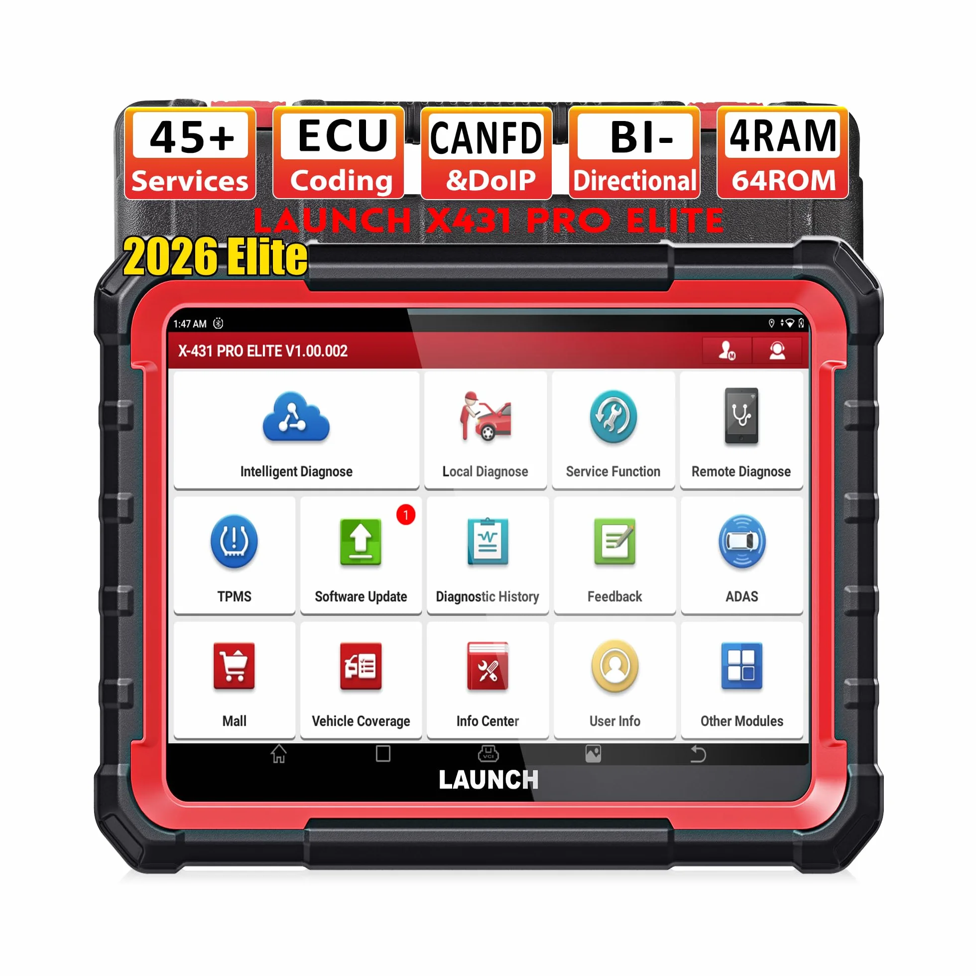 LAUNCH X431 PRO Elite OBD2 Diagnostica Auto Bidirezionale, Codifica ECU Online, CANFD & DOIP, 45+ Reset, 2 Anni Aggiornamento