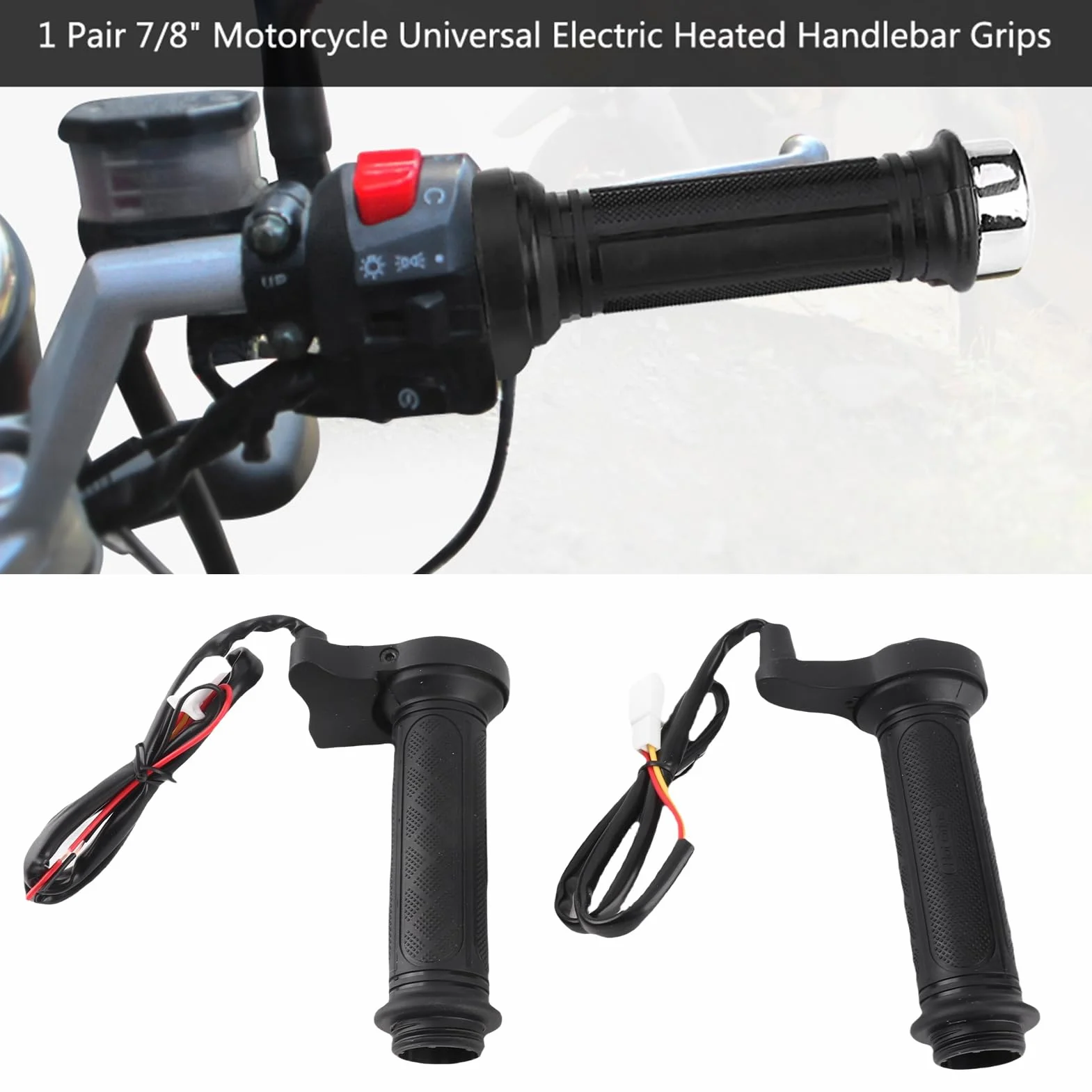 Manopole Moto, 1 Paio 22mm (7/8") Elettrico Riscaldato Caldo Manopole Manubrio per Moto/Bici/ATV, Plastica, Nero