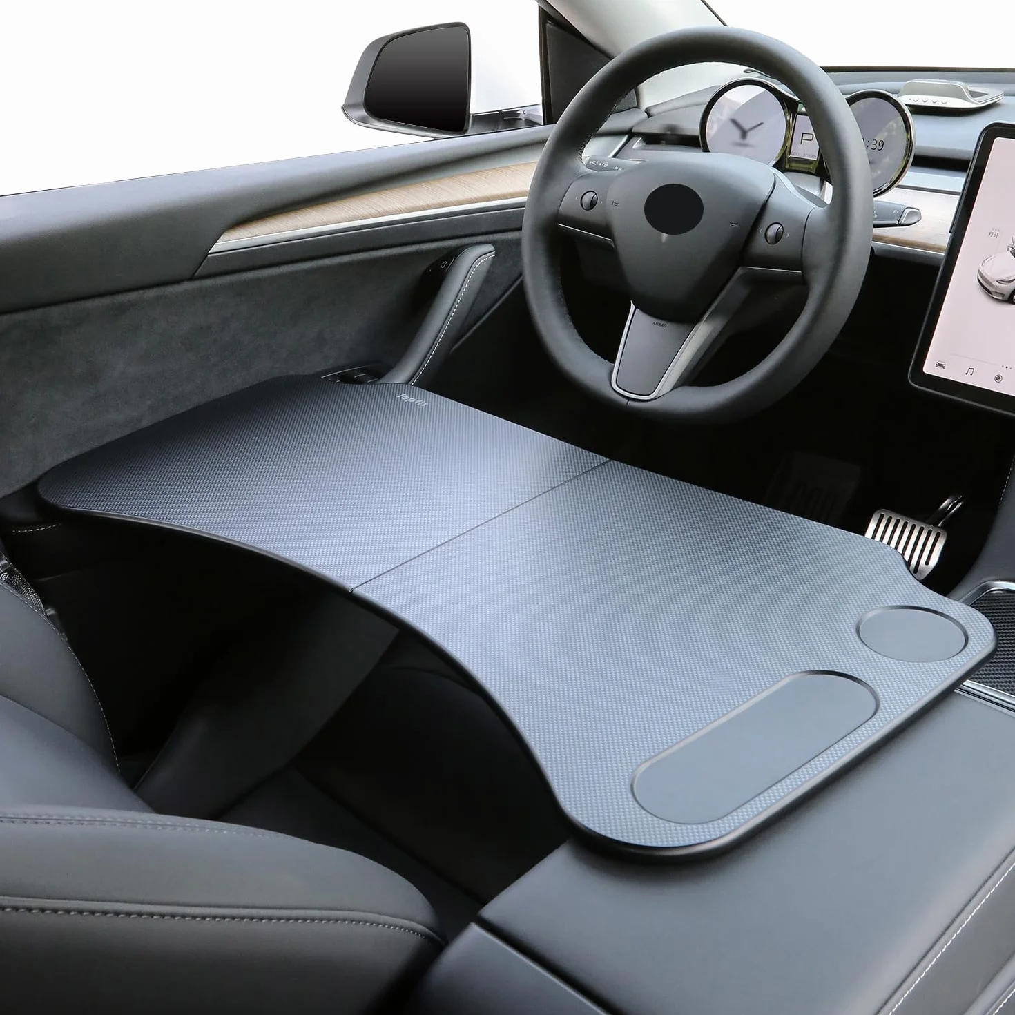 Tavolo da lavoro pieghevole per computer portatile per Tesla Model 3 Model Y Accessori per volante in fibra di carbonio