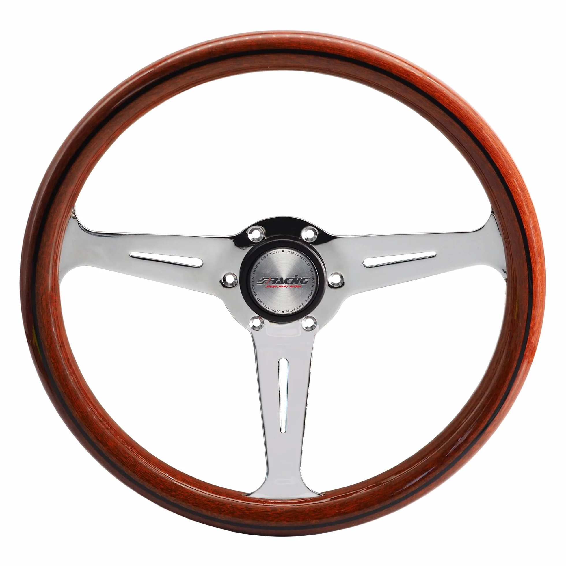 SIMONI RACING RESIA Volante Sportivo Universale Legno Look Razze Cromate Foratura Nardi
