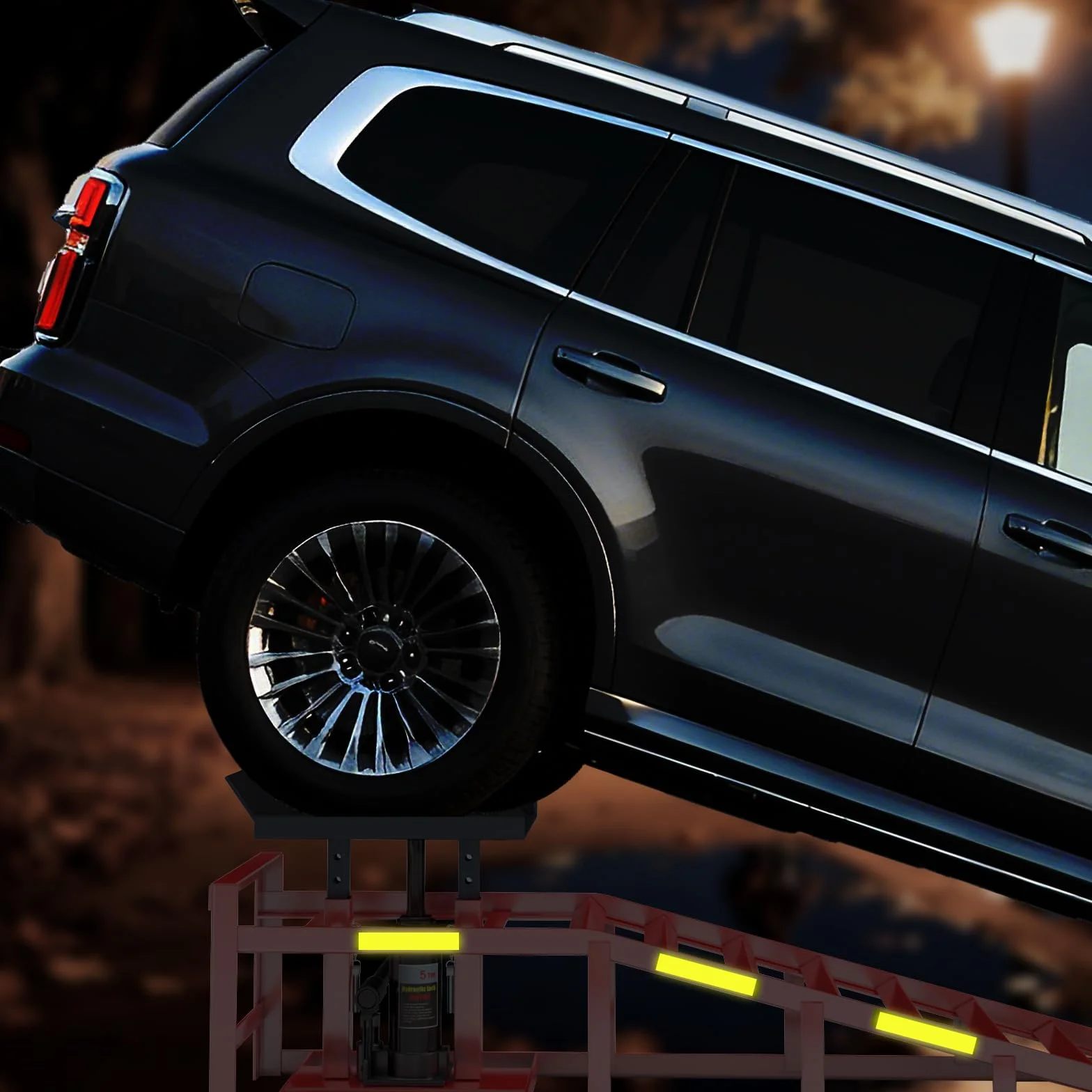 LARBANKE 2 Pezzi Rampe di Carico Idrauliche da 5 Ton, Rampe per Auto con Strisce Riflettenti, altezza regolabile da 24,9 a 38,1 cm, Ponte Sollevatore per Cambio Olio e Garage