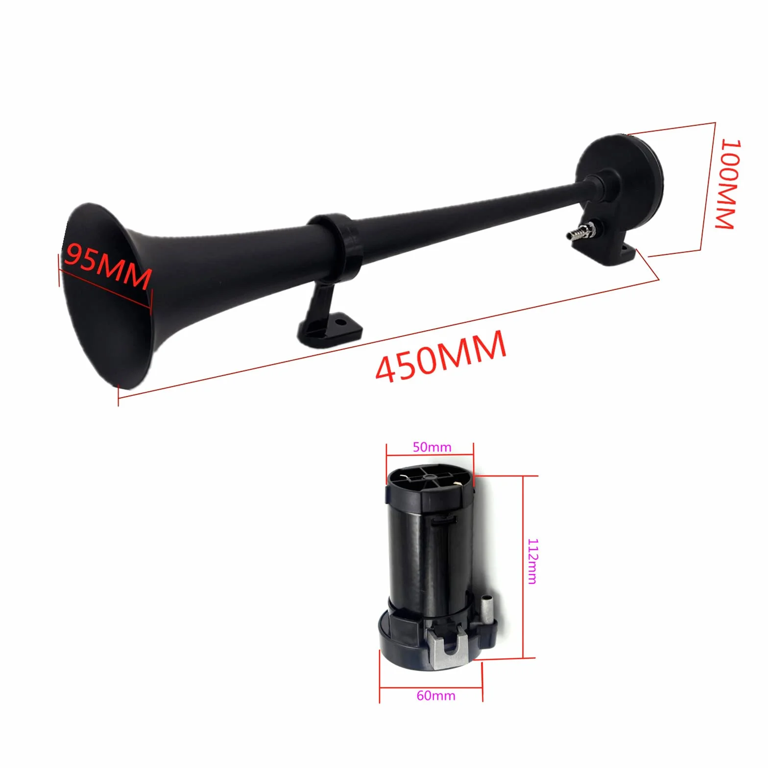 Clacson per auto 24V Car Horn 150DB Tromba ad aria Tromba elettrica 45cm Clacson Cromo Zinco Nero Tromba per camion con compressore pompa dell'aria Air Horn per 24V camion van moto barca ecc