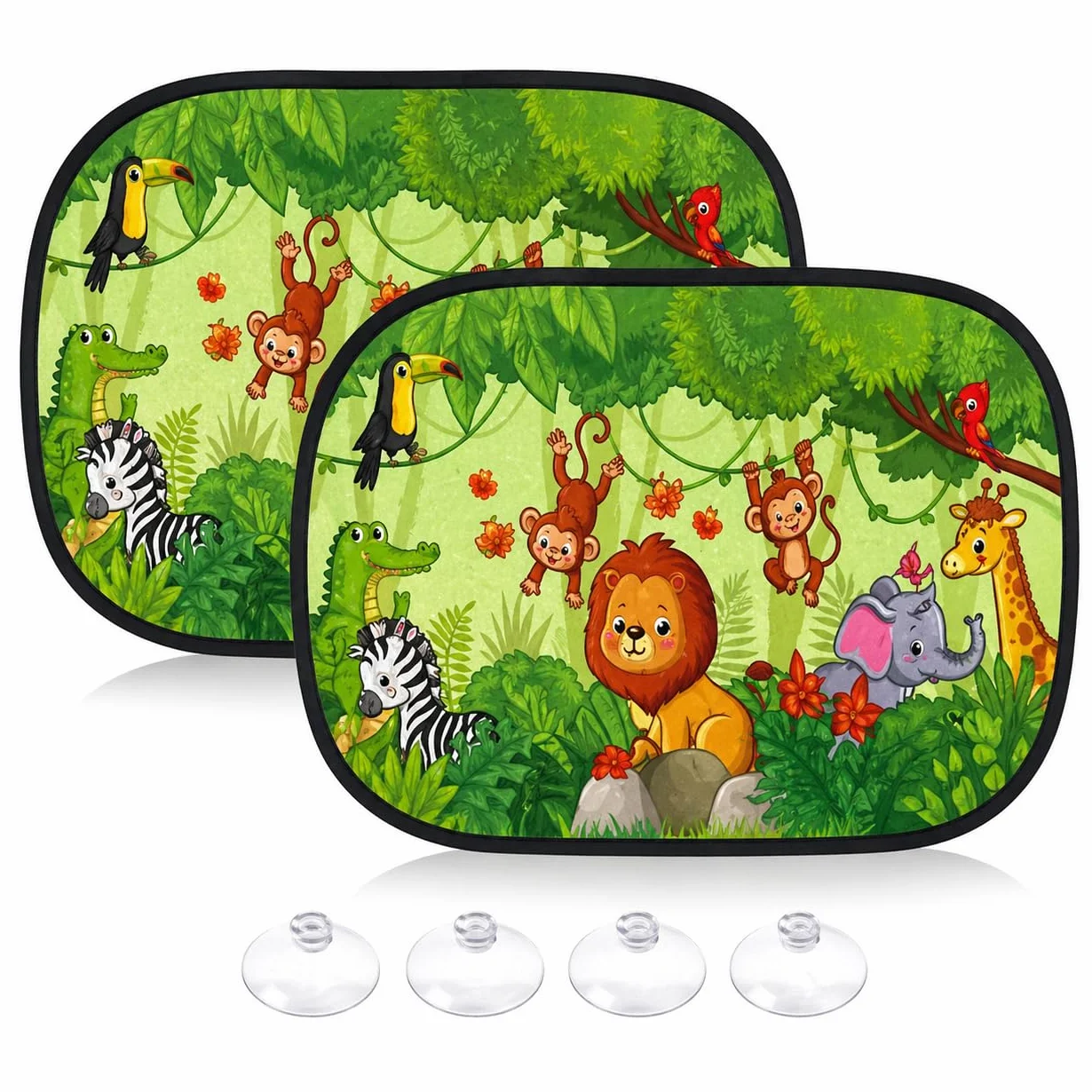 Parasole Auto Bambini 2 Pezzi 44x38 cm Protezione UV Pieghevole Universale Anti Calore Animali Giungla