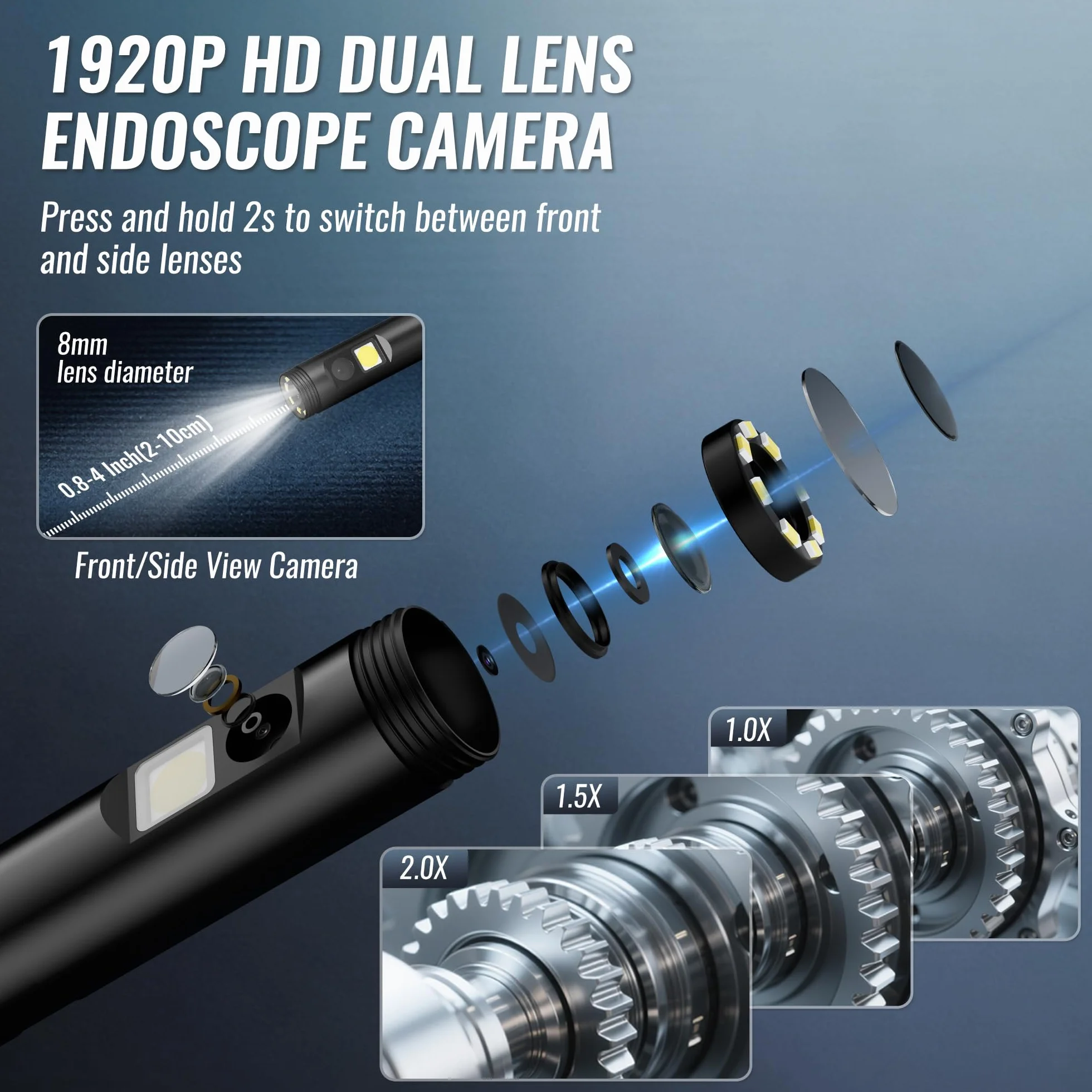 WORKPRO Endoscopio 4.3" HD 1080P IP67 Impermeabile 8+1 LED Sonda 8mm Cavo Semirigido 5m Ispezione