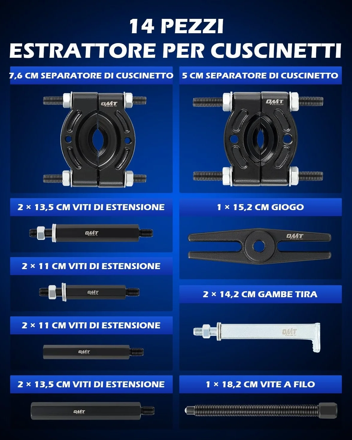 Orion Motor Tech Estrattore per Cuscinetti 5T Ganasce 50-76 mm 14 Pezzi Separatore