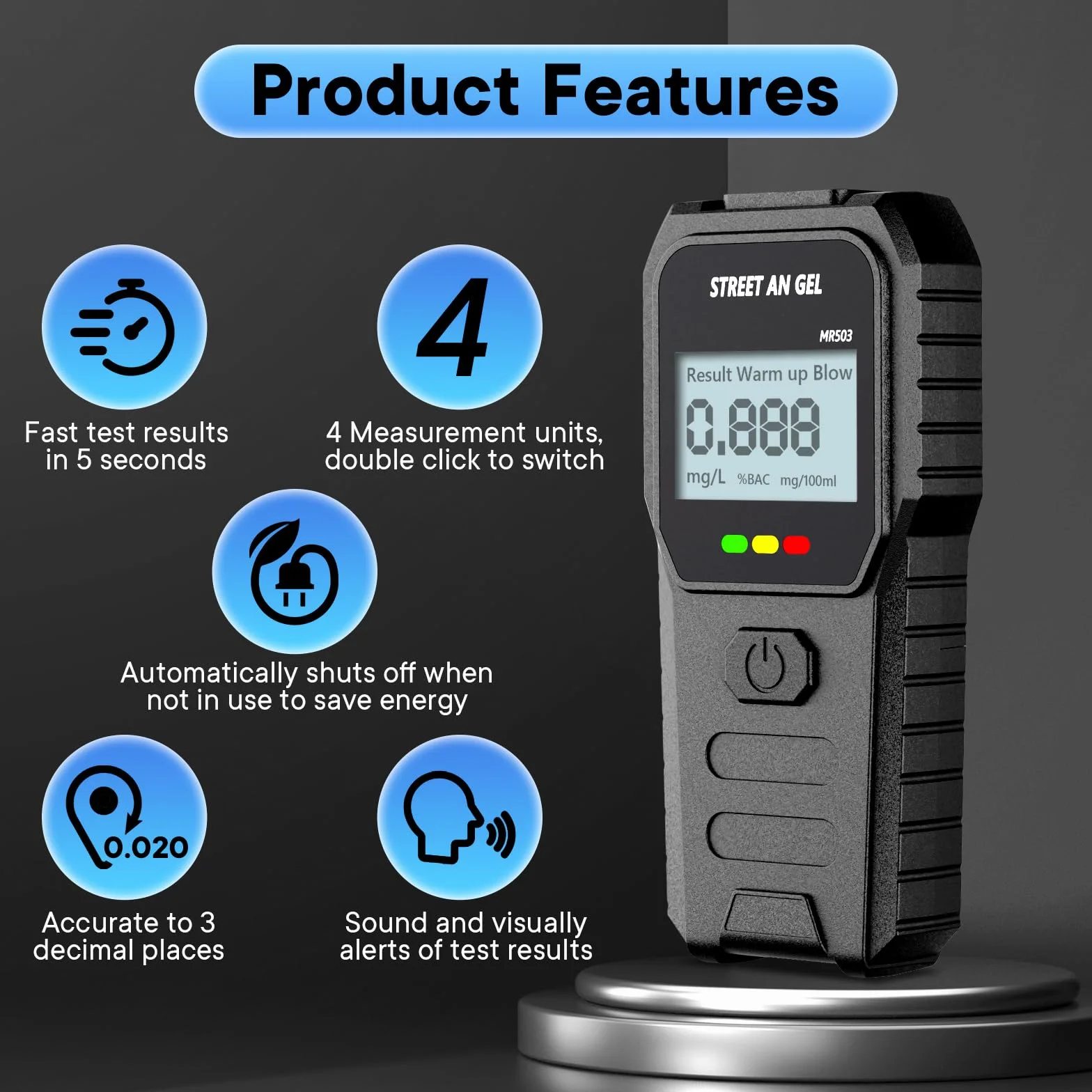 Etilometro Portatile Certificato, Alcol Test Professionale con Display Digitale LCD, Chip ad Alta Sensibilità e 10 Bocchini , Precisione di Grado, Misuratore Alcolico per Uso Domestico e Personale
