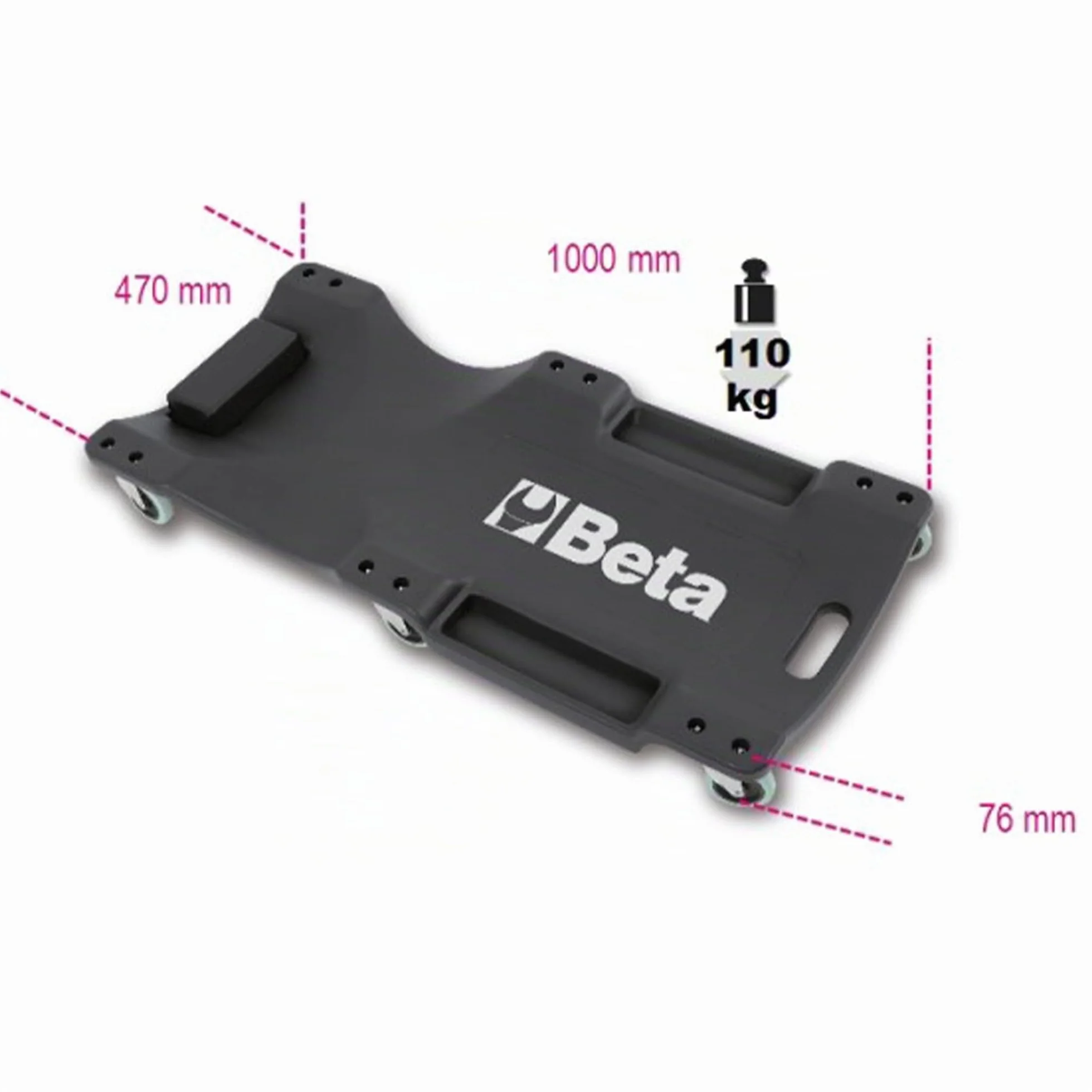 Beta 3003 Lettino Sottomacchina Scorrevole in Plastica Antiurto Ruote 120mm 4,5kg