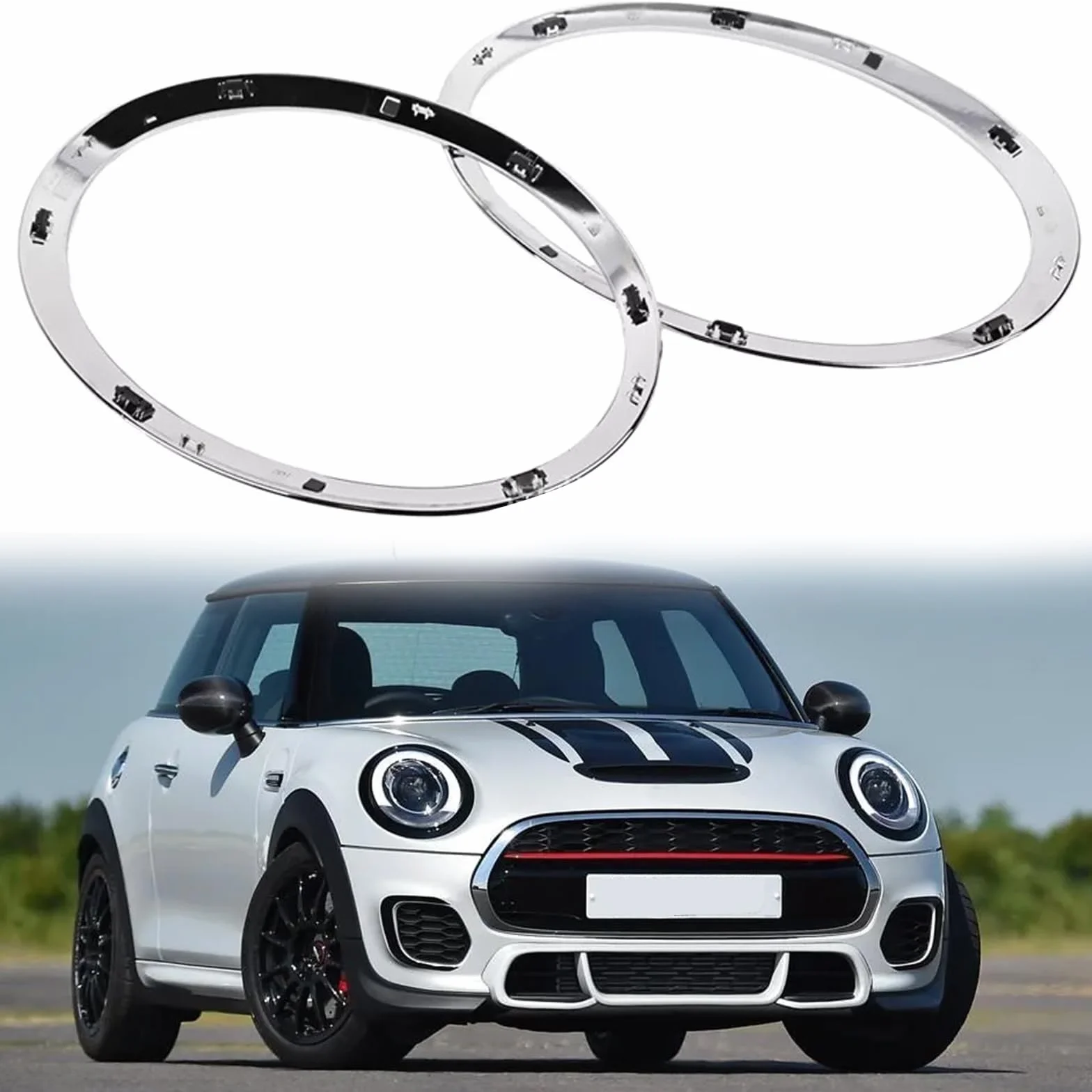 Mini Cooper F55 F56 F57 2014-2021 Cerchietto Fari Ricambio Argento 2 Pezzi