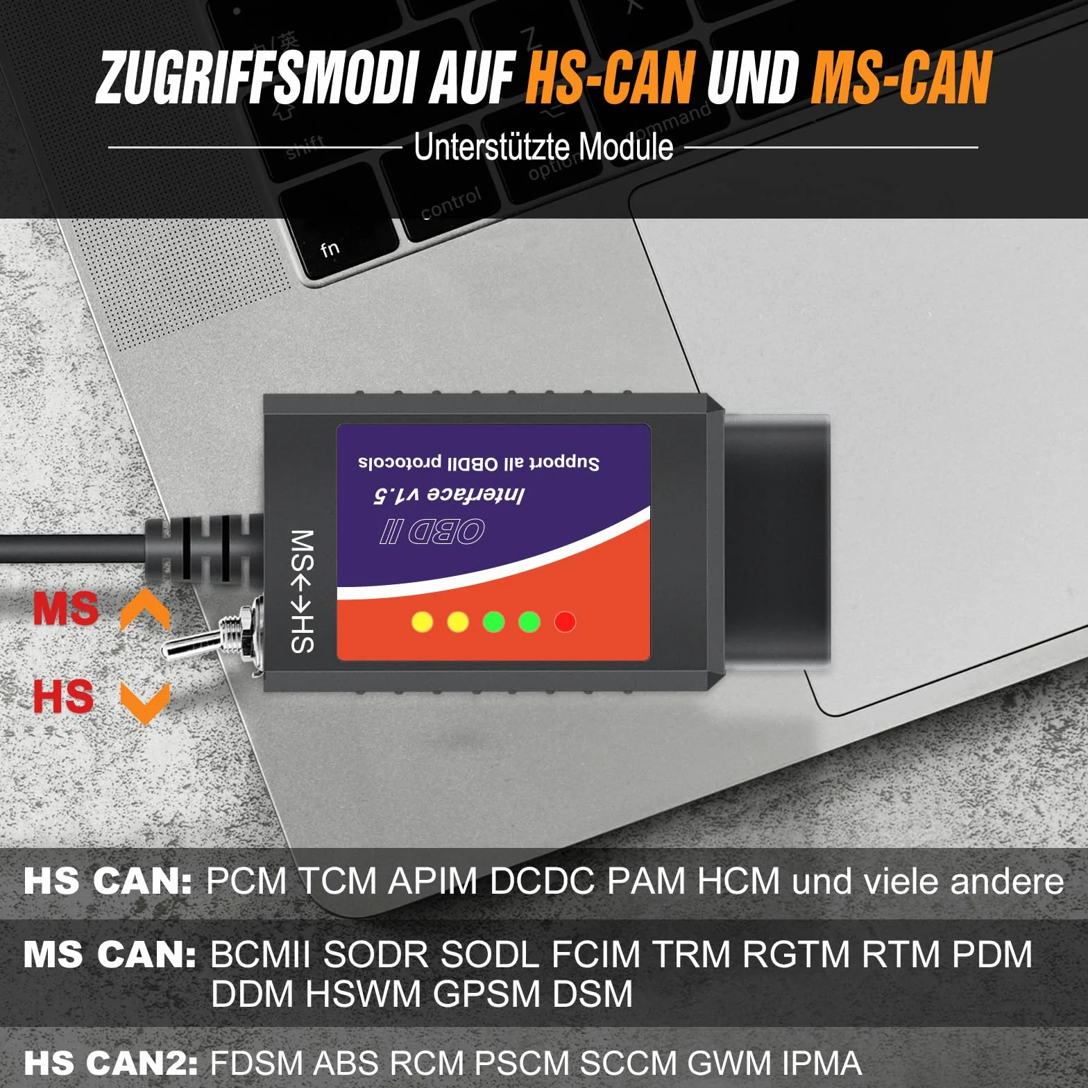 FORScan OBD2 Scanner OBDII Diagnostico per Windows, Strumento Codificazione con Interruttore MS-Can/HS-Can per Ford Lincoln Mazda Mercury