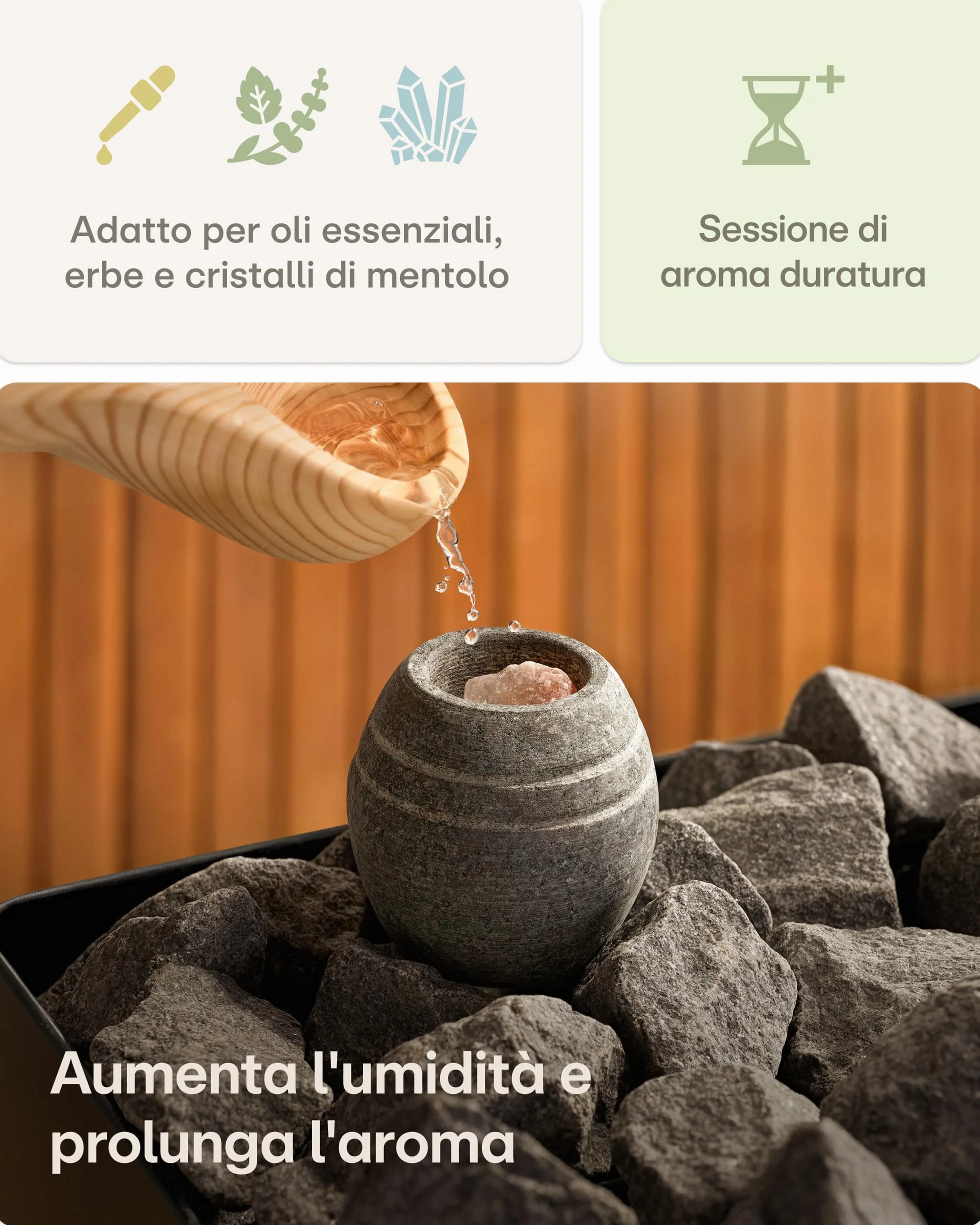 Praknu Uovo per sauna in granito robusto – Ciotola per infusi e oli – Formato compatto
