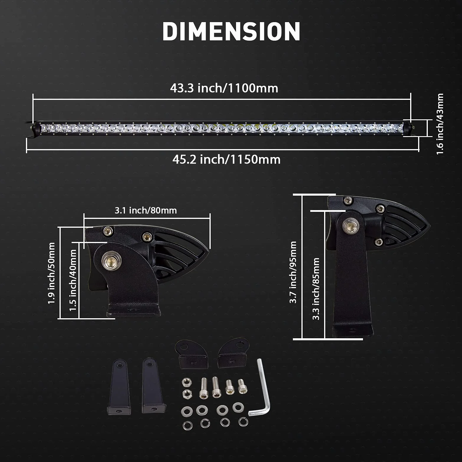 RIGIDON 44 Pollici 112cm 210W Barra Led Fuoristrada Con Cablaggio Kit, 12V 24V Barra Luce Led, Singola Fila Barra Led Per Auto Trattore Camion SUV UTE ATV Barca 4x4 Veicoli Offroad, Spotlights 6000K