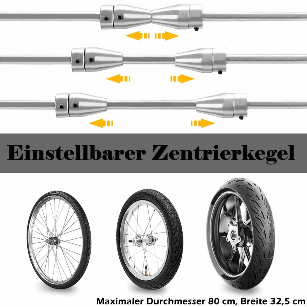Equilibratrice per Moto Cavalletto di Equilibratura Universale Equilibratrice per Cerchi con 2 Coni Regolabili e Livella a Bolla per Pneumatici per Auto Moto - 40x19x50cm