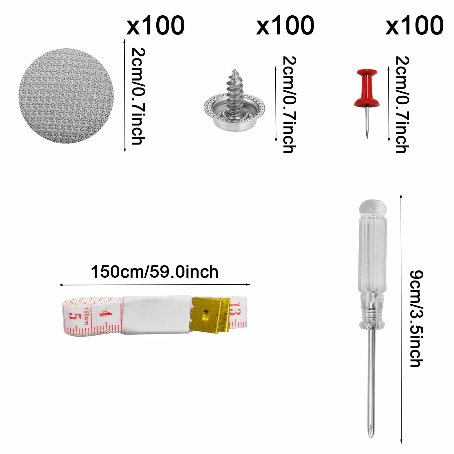 100Pcs Kit Riparazione Cielo Auto, Riparazione Automobilistica Rivetti Pulsante di Riparazione con 100 Spilli Colorati 1 Cacciavite 1 Metro a Nastro per Tutte Auto (Grigio)
