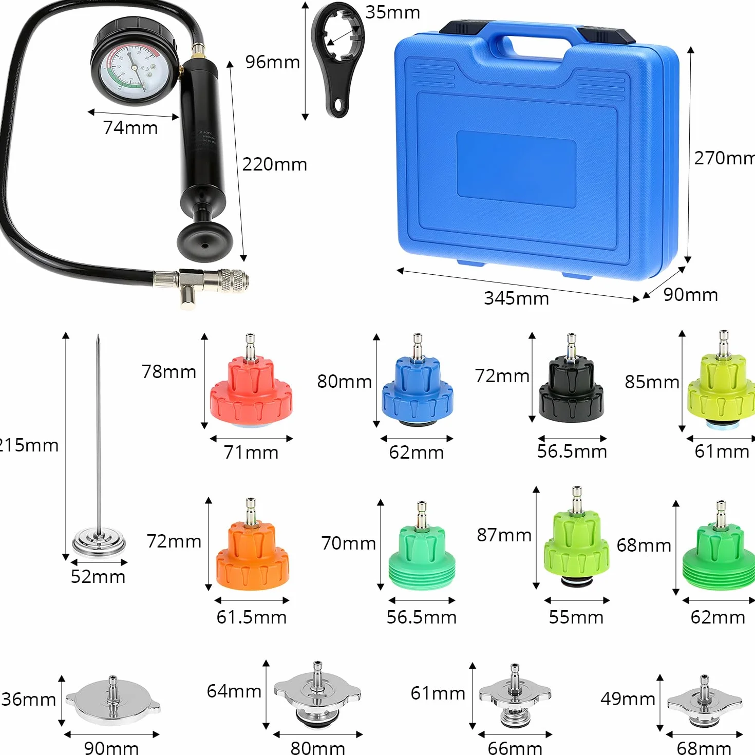 QWORK® Kit Tester Pressione Radiatore Rilevatore Perdite Pompa Sistema di Raffreddamento