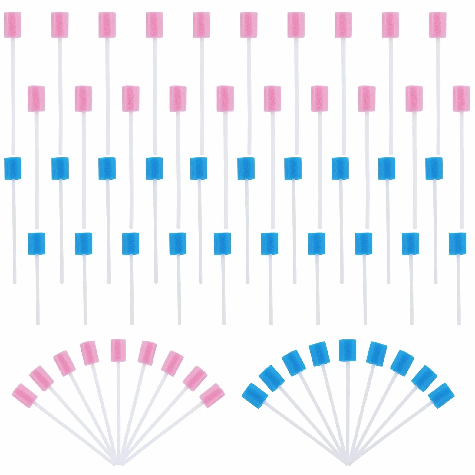 100 Pezzi Tamponi Monouso per Igiene Orale, Spugna per Pulizia Bocca per Adulti, Bambini, Animali Domestici (Blu & Rosa)