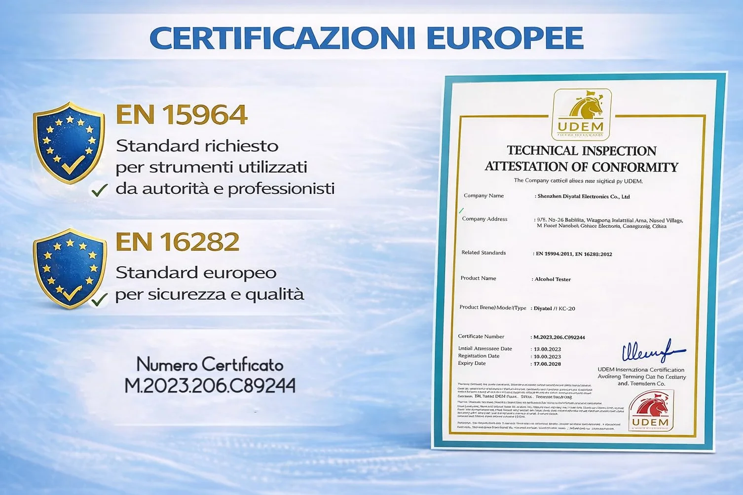 Generico Etilometro Professionale Certificato EN 15964 EN 16282 Alcol Test Digitale Preciso Sensore Display LCD