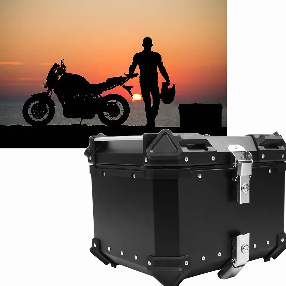 BigKing 45L Bauletto Posteriore Moto, Alluminio Baule da Moto Viaggiare Scatola di Coda con Blocco di Sicurezza per Conservazione Casco Bagagli Grandi, Impermeabile Motorbike Top Box Motociclo Topcase