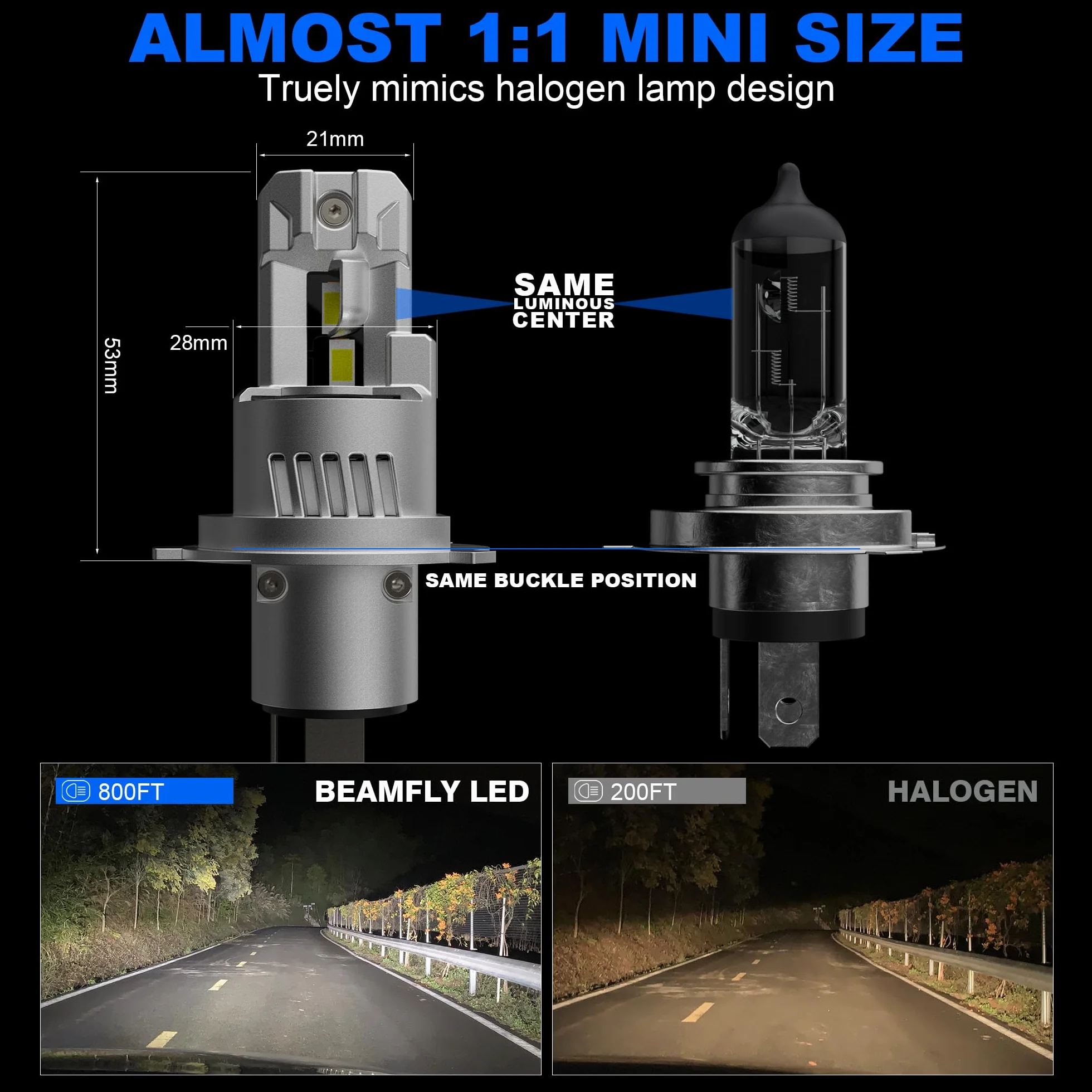 Lampade LED H4 HB2 9003, Fari anteriori auto moto, Kit conversione alogena 12V Plug and Play, 6000K, 2 sztuki
