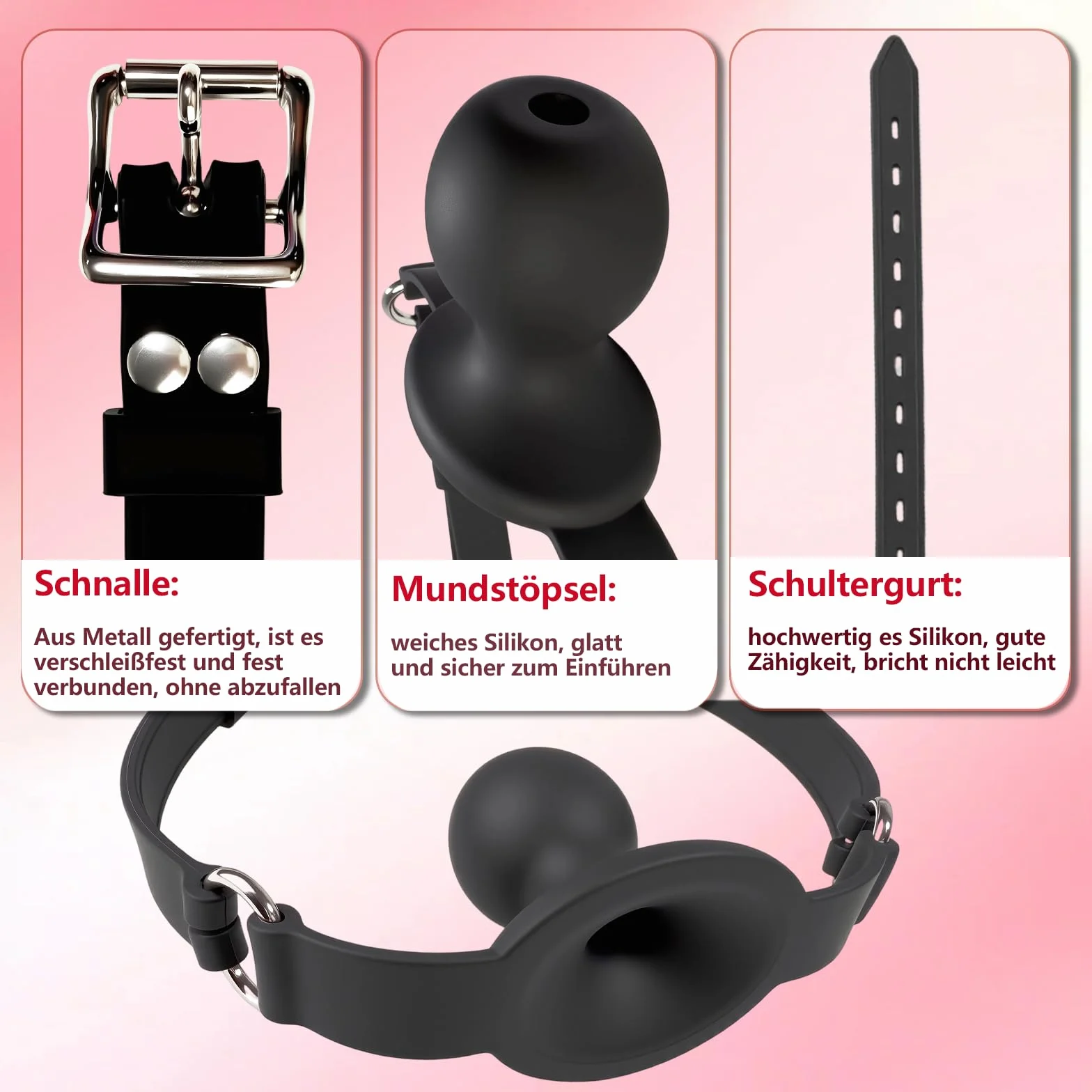 Bocca Ball Gag Silicone SM Sex Toy Regolabile Bavaglio Traspirante per Bondage Coppie Adulti (Ø3,45 cm)