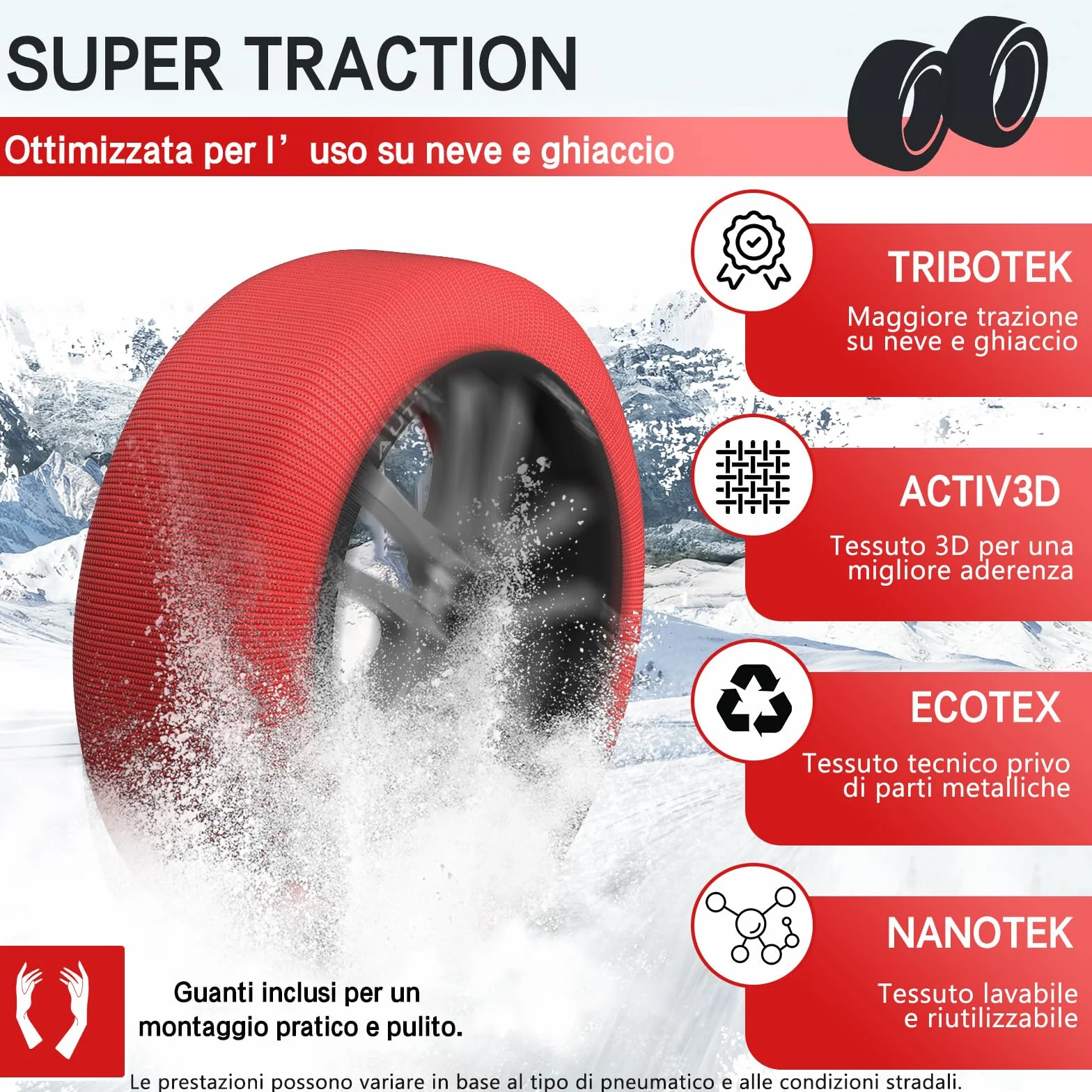 AUTIX Calze da Neve Omologate EN 16662-1 2020 2 Catene da Neve in Tessuto per Auto (L)