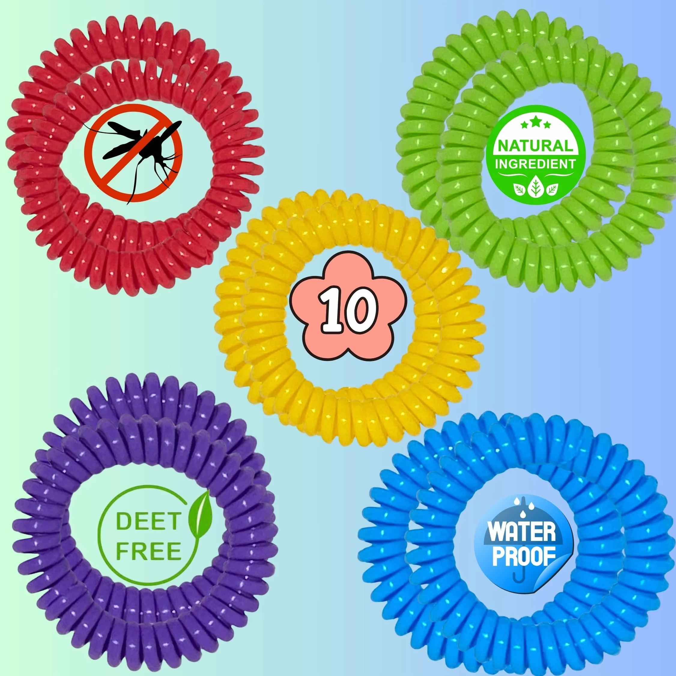 Braccialetto Antizanzare 10 Braccialetti Repellenti per Zanzare con Oli Essenziali di Citronella Naturale Senza DEET Protezione Adulti Bambini