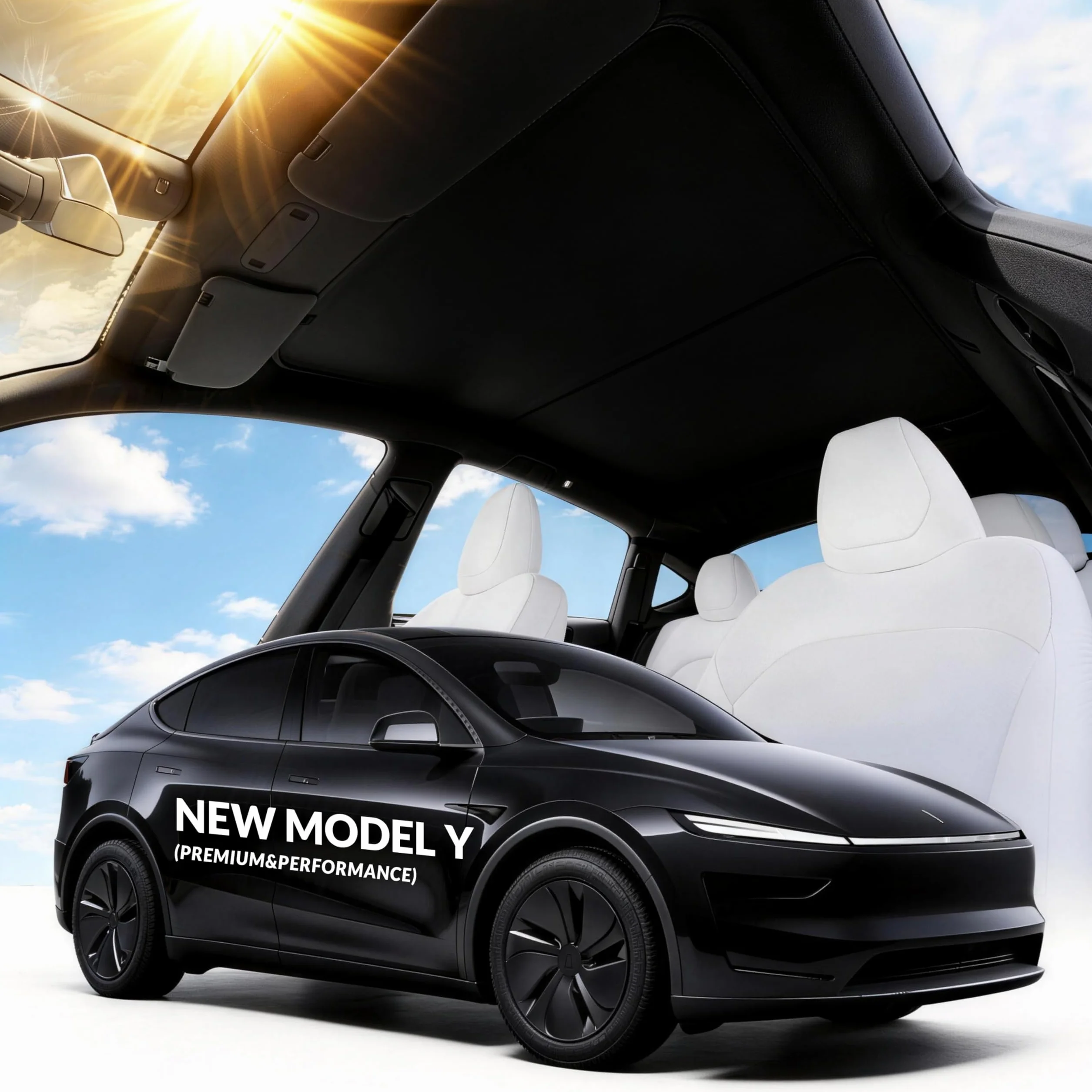 VION Tendina parasole per tetto Tesla Model Y (Nuovo Modello Y 2026–2025) – Oscuramento totale (nessuna trasmissione di luce), cabina più fresca, tessuto a doppio strato con rivestimento UV potenziato