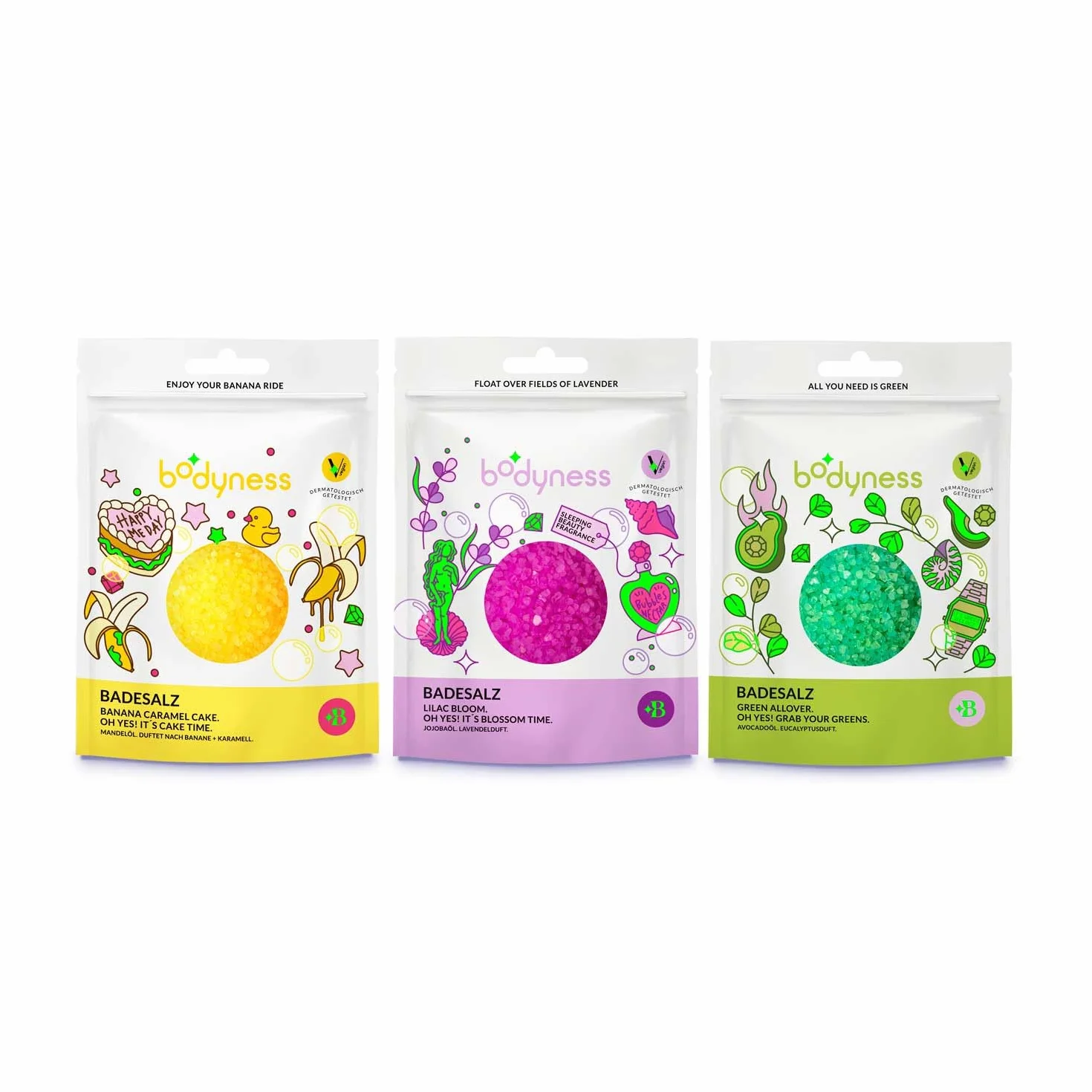 BODYNESS Sali da Bagno 9 Sacchetti 160g 3 Colori Fragranze Additivo Lenitivo