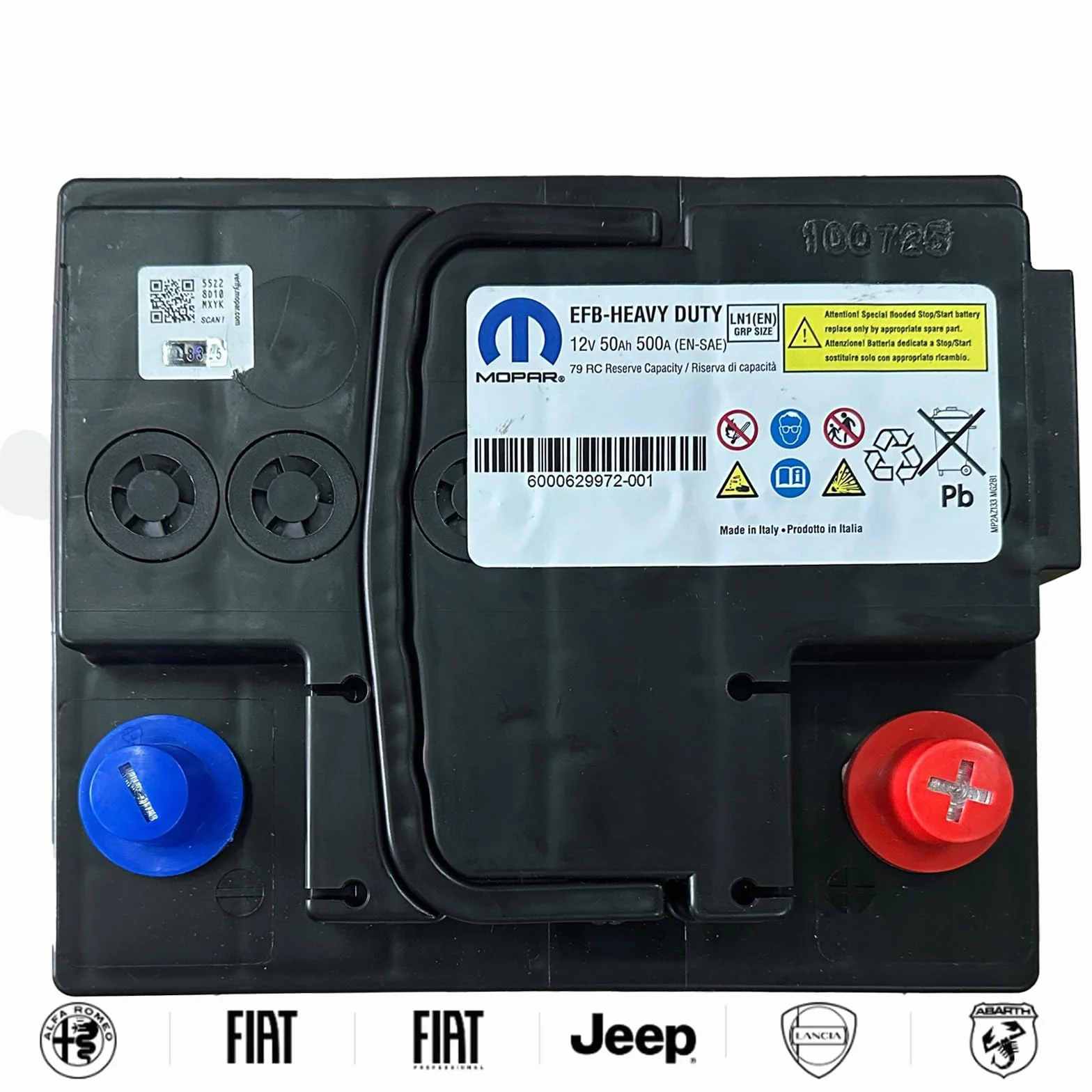 BATTERIA AUTO 50Ah EFB 500A Spunto per START & STOP - Batteria Originale per FIAT, PER ALFA ROMEO, PER LANCIA, PER JEEP