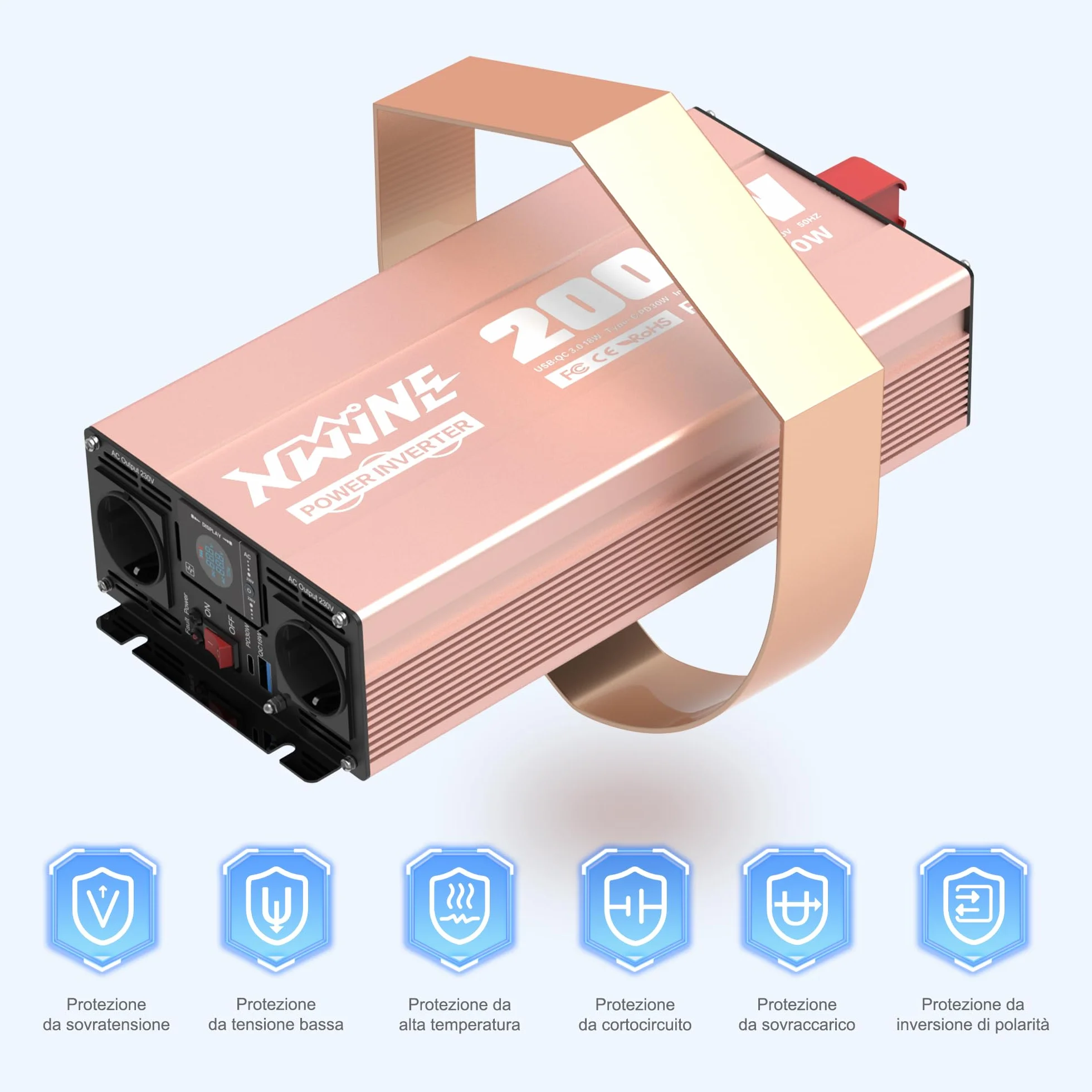 Inverter 12V 220V 2000W Onda Sinusoidale Pura Convertitore di Tensione con Display LCD e Telecomando