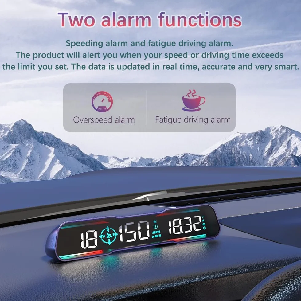 Auto Head Up Display HUD, tachimetro di nuova concezione, visualizzazione velocità, tempo, ecc. MPH e km/h, con allarme di velocità e fatica, adatto per tutti i modelli