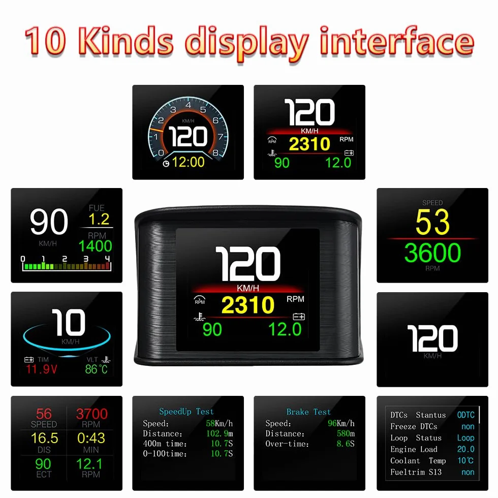 P10 PRO Auto OBD2 Head Up Display Digital Tachimetro Computer di Bordo Allarme Velocità Eccessiva Codice Errore Motore Accessori Elettronici