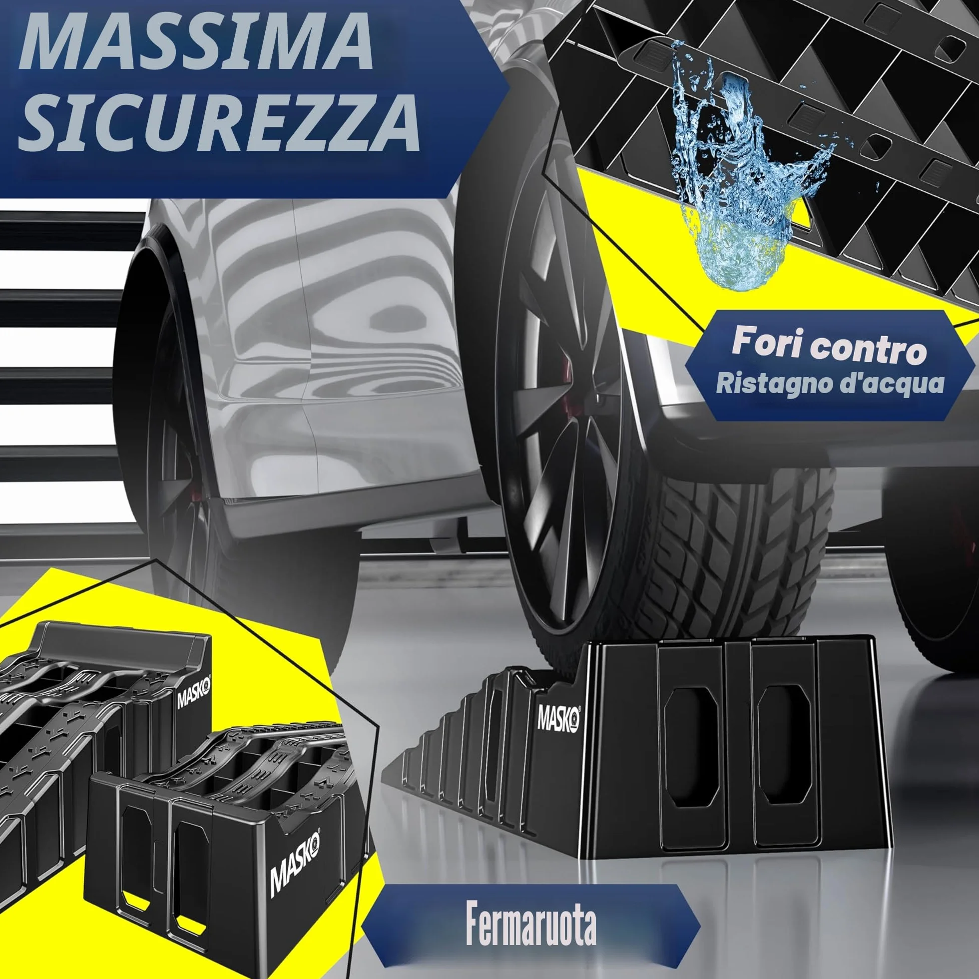 MASKO® Set di 2 Rampe di Carico fino a 5 Tonnellate di Capacità di Caric, Rampa Auto con Protezione Anti-Tip, Antisdrucciolo, Stabile, Ramp Extra Larga