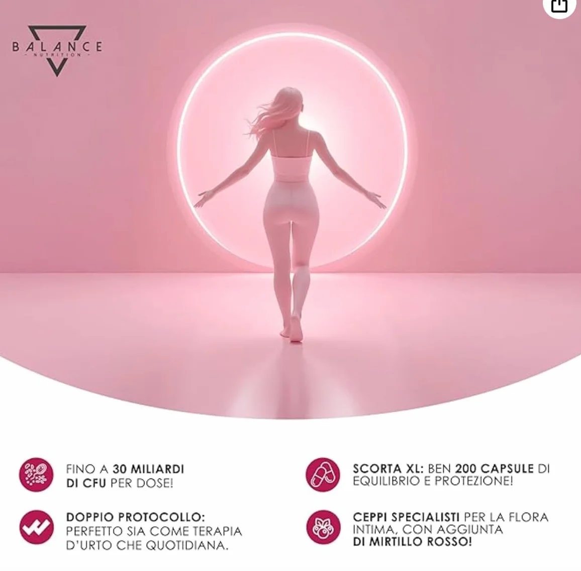 Probiotici e Prebiotici per la Flora Intima 200 Capsule 30 Miliardi CFU/giorno Lactobacillus Rhamnosus Reuteri Crispatus Fermentum Mirtillo Rosso