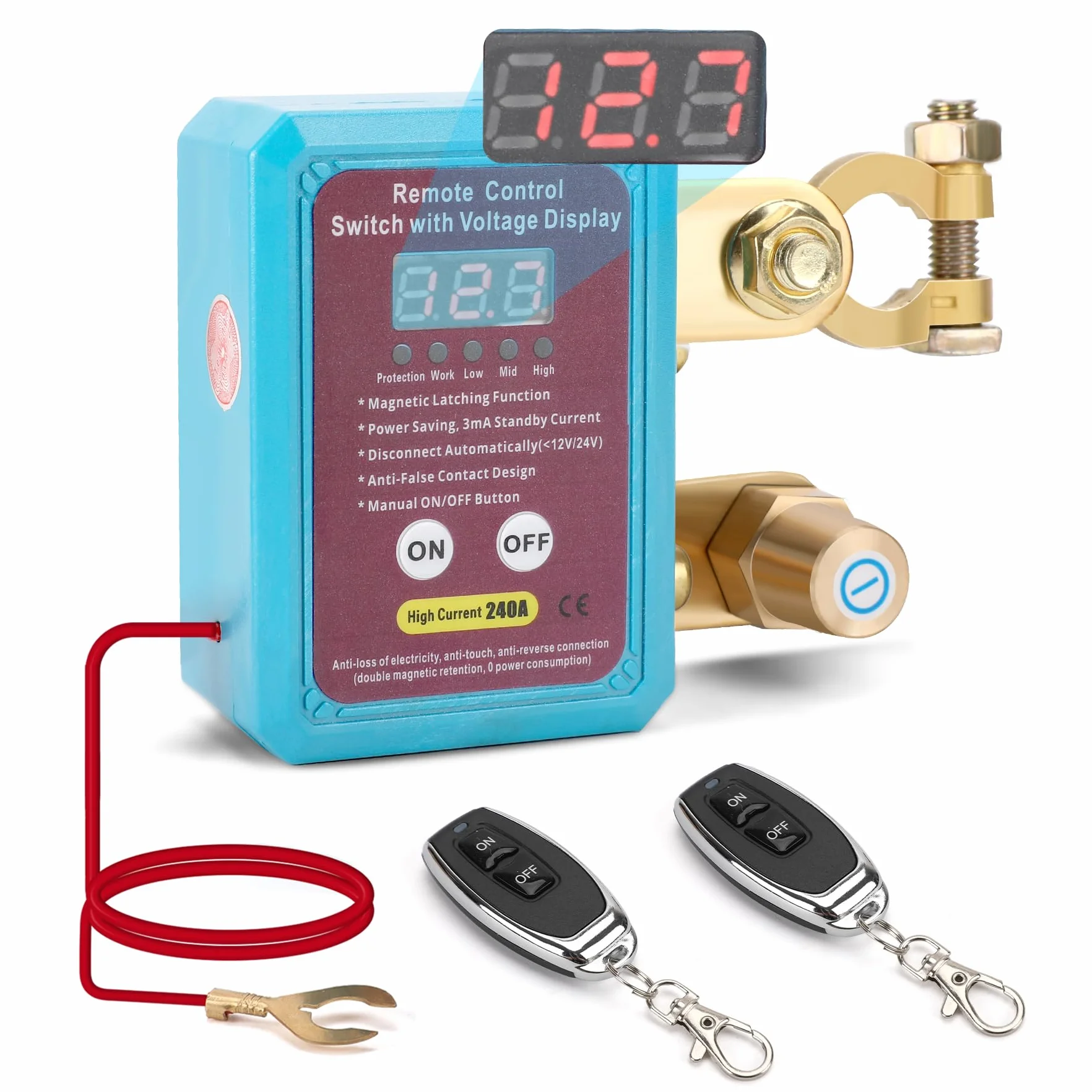 Stacca Batteria 12V per Auto con Telecomando, 240A Remoto Auto Stacca Batteria Senza Fili con LED Display, 12V Staccabatteria Automatico Interruttore di Scollegamento Batteria per RV ATV Camion Barca