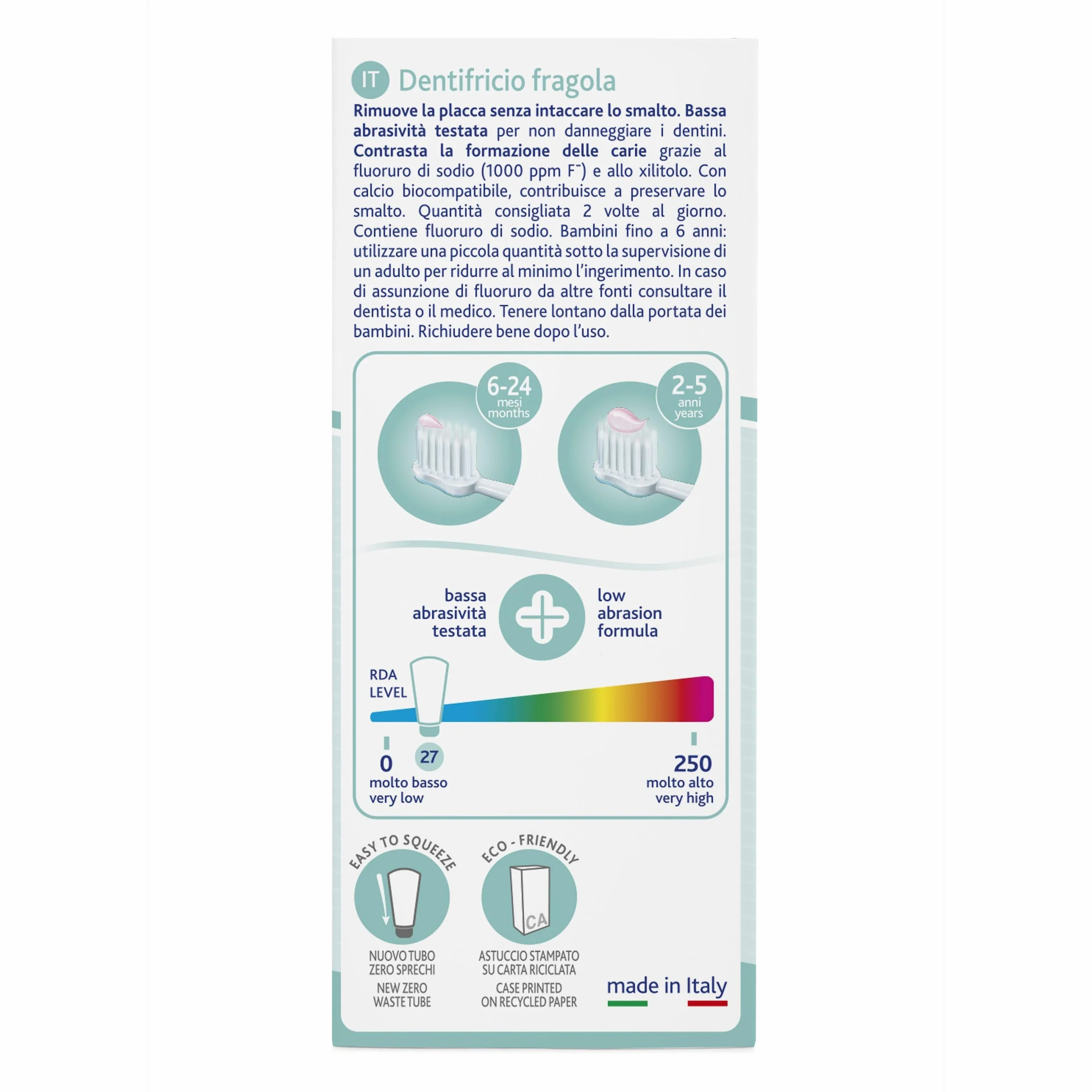 Chicco Dentifricio Bambini Fragola 50 ml 1+ Anni Bassa Abrasività Fluoro Xilitolo