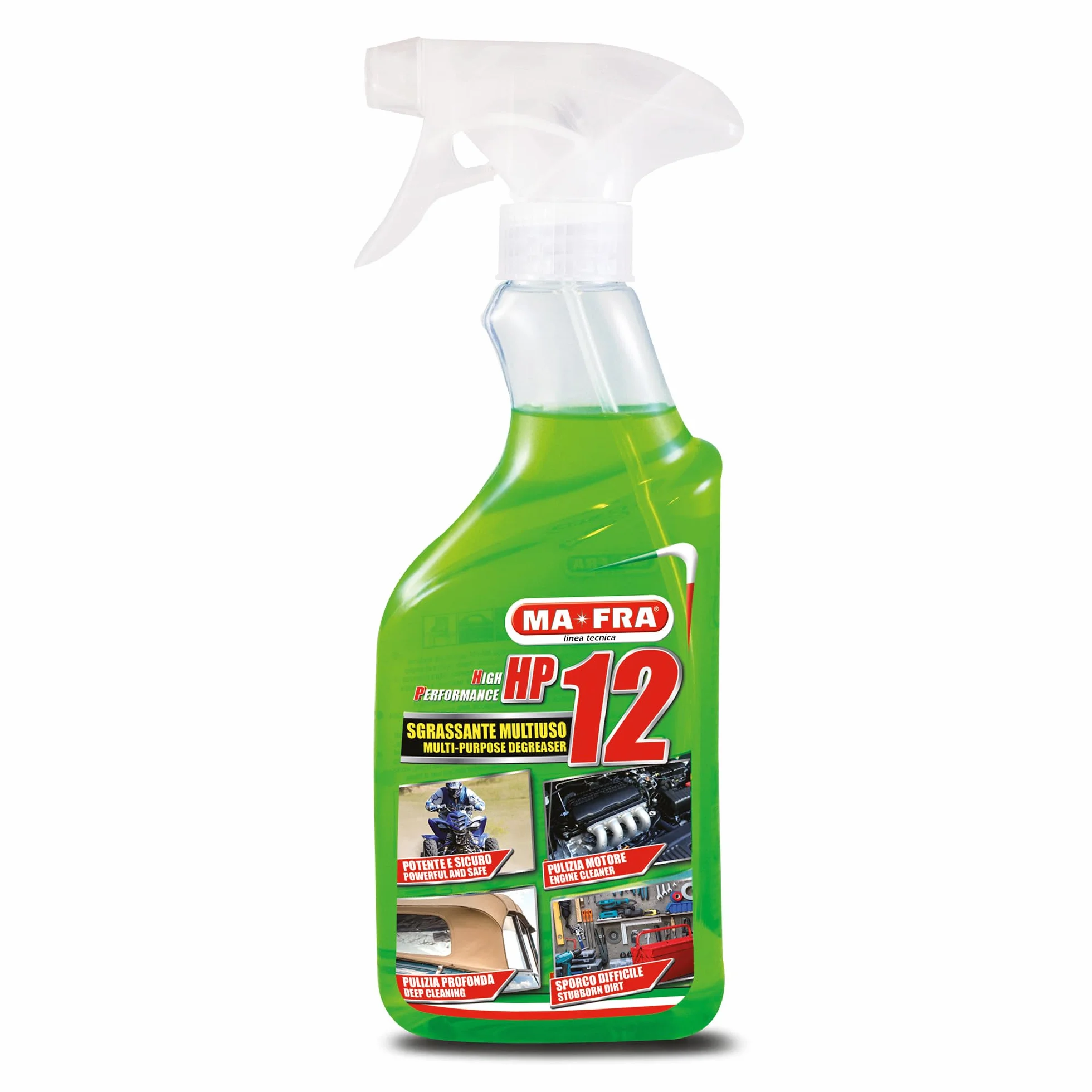 MAFRA, HP12, Sgrassatore Universale Multiuso con Formula Attiva, Adatto a Tutte le Superfici, Potente e Sicuro sulle Parti Trattate, Ideale per Pulizia Auto, Moto e Camper, Formato 500ml