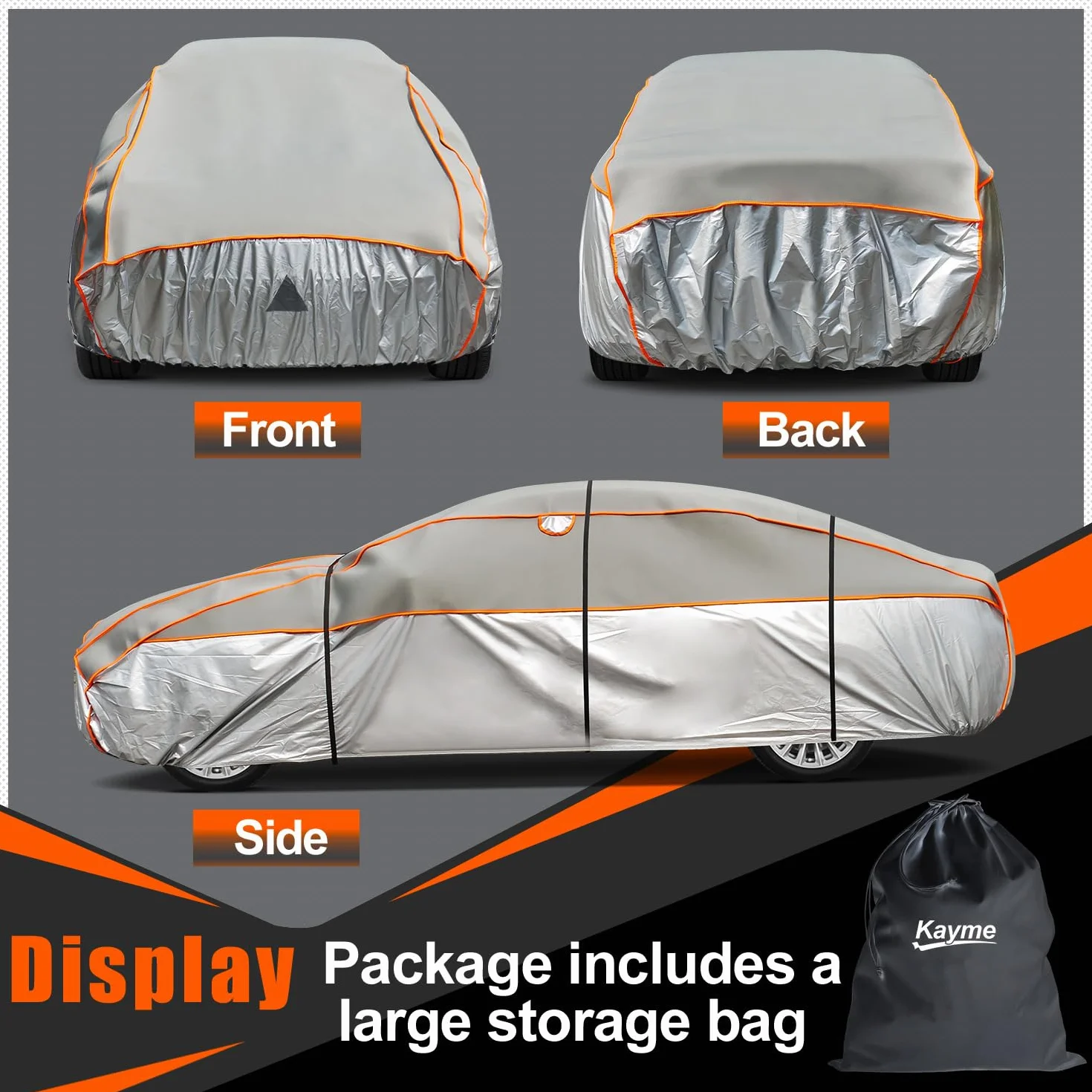 Telo Copriauto Antigrandine, Kayme Copertura per Auto Impermeabile Anti UV Antipolvere Anti Vento, Telo Copri Antigrandine Adatto per Auto a SUV (da 460 a 490cm) YL– Grigio