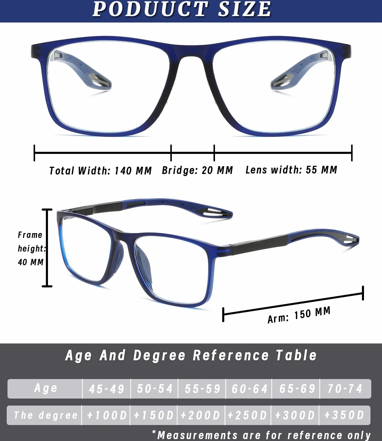 Hubeye Okulary do czytania sportowe unisex TR90 ultralekkie elastyczne antyniebieskie światło (Nero+Blu+Trasparente, 2.50)