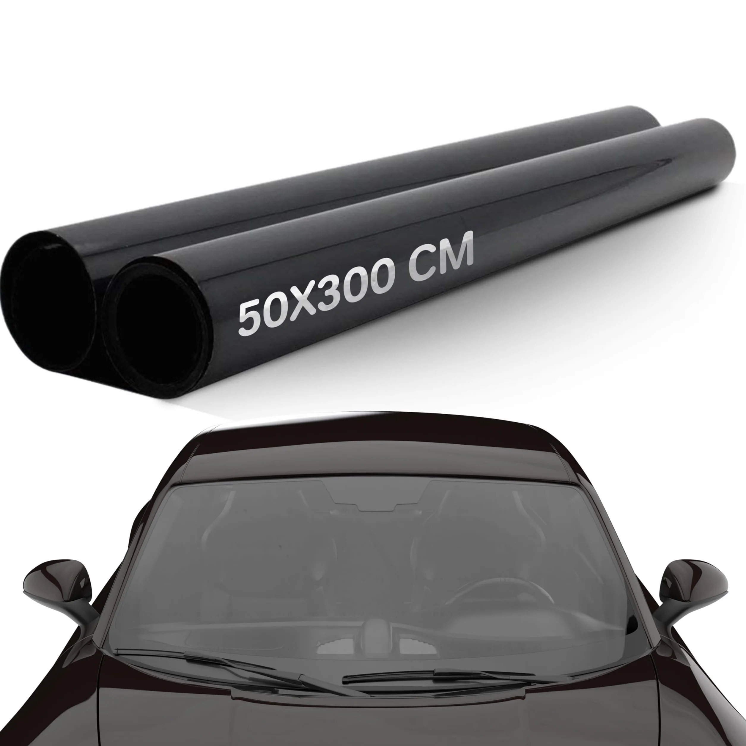 TEMPO DI SALDI Pellicola Oscurante Vetri Auto 50x300 cm Effetto Fumé e Protezione UV, Pellicola per Vetri Auto Nera Universale, Ideale anche per Porte e Finestre di Casa o Ufficio