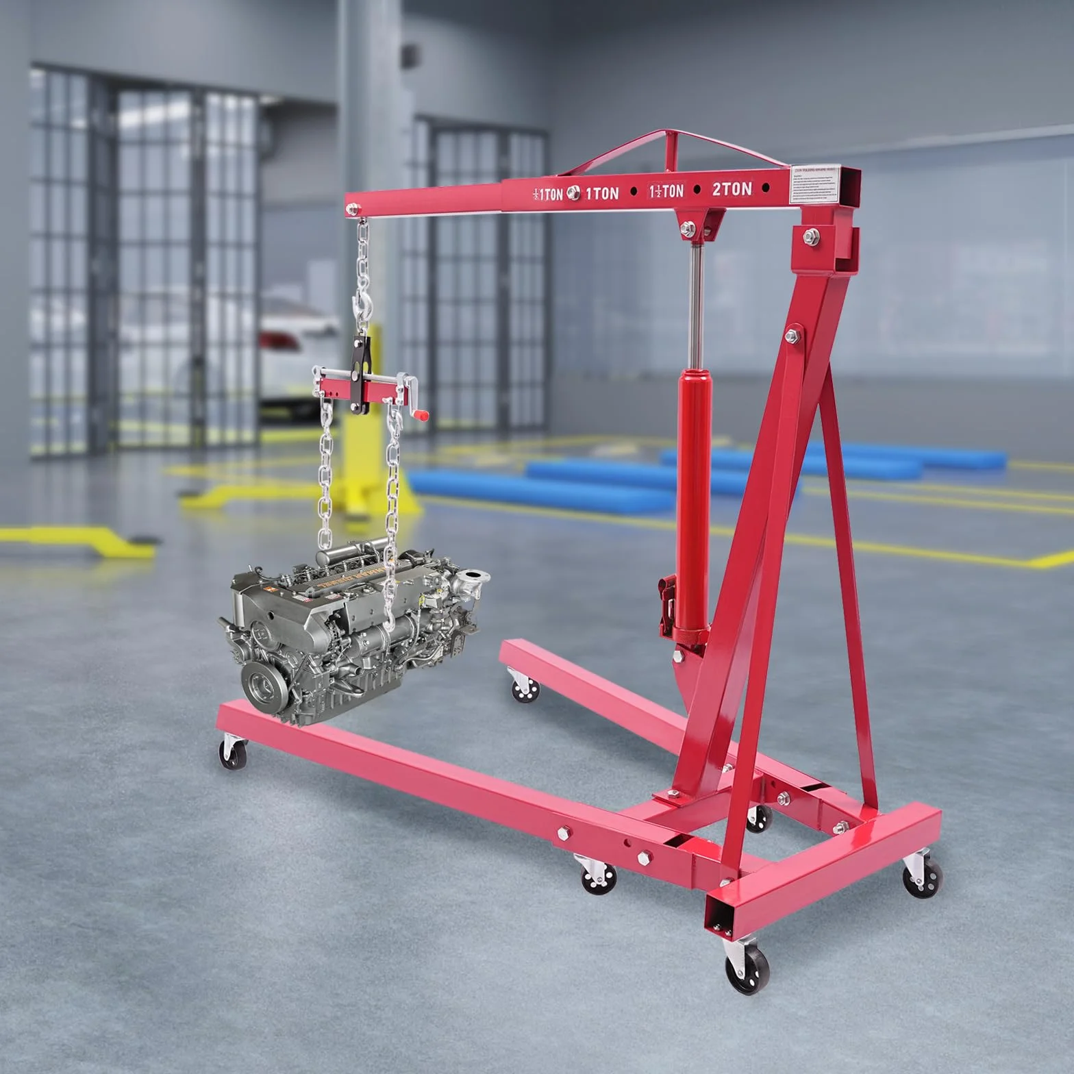 Gru pieghevole idraulica 2T, gru da officina con compensatore motore – Capacità di carico 4409 lbs, per auto industria magazzino