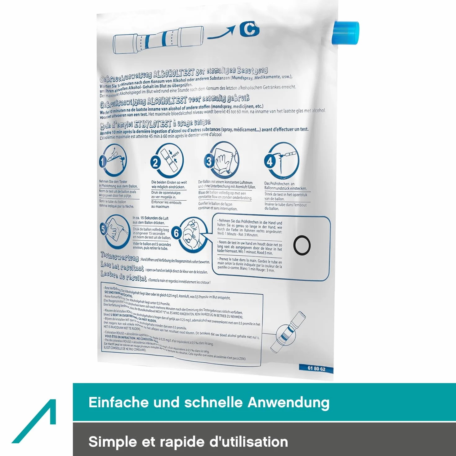 ACE Etilometro monouso con certificato NF - Tubetti di prova con palloncini