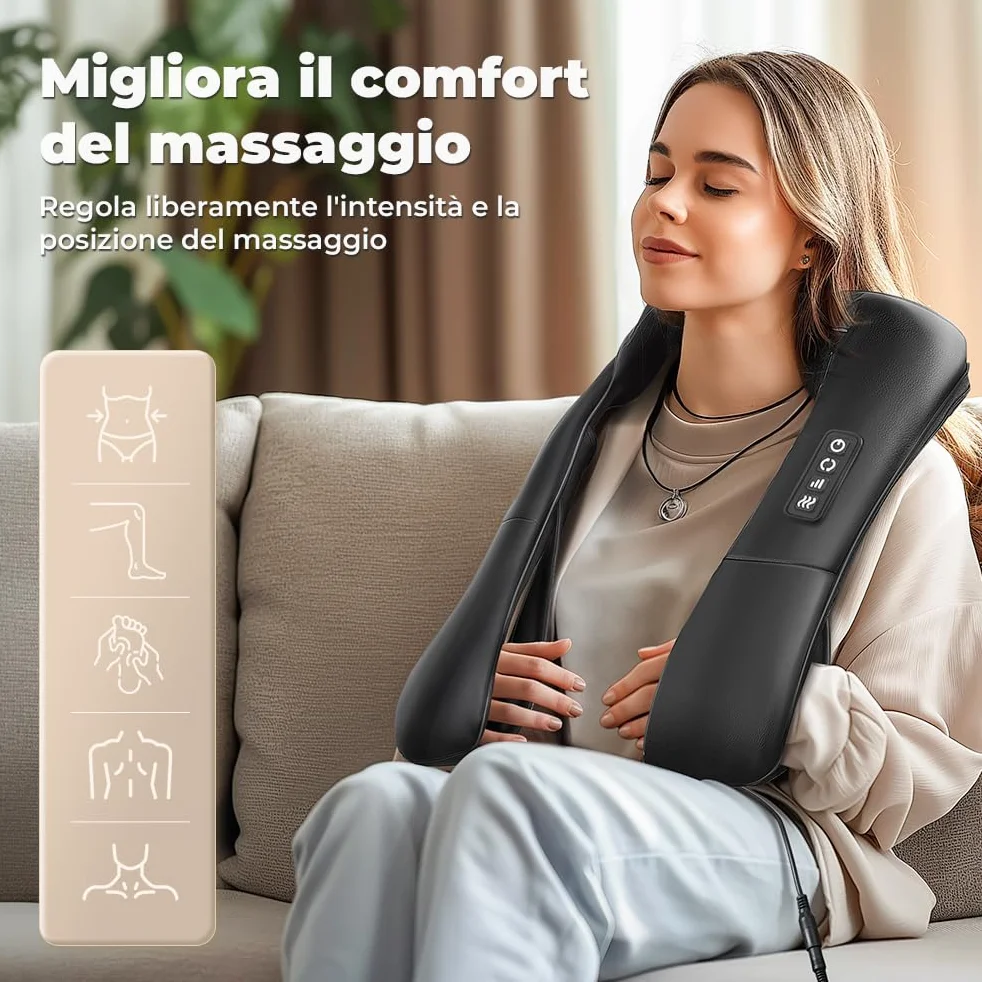 Massaggiatore Shiatsu 4D Collo Schiena Piedi 3 Velocità Riscaldamento Cambio Direzione Nero PU-Leder